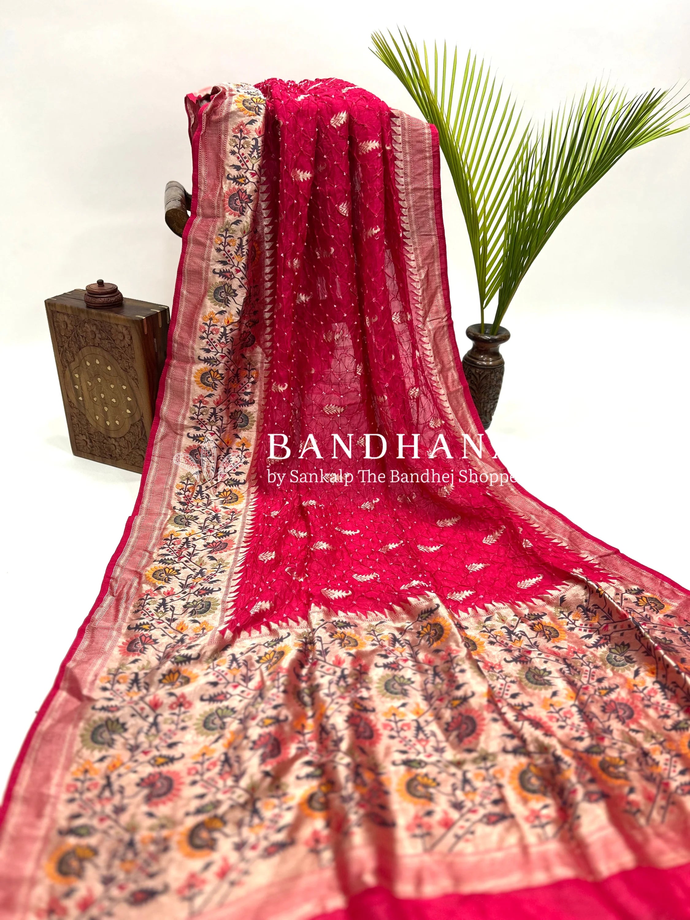 Gajri Art Tussar Silk Bandhani Saree Sarees