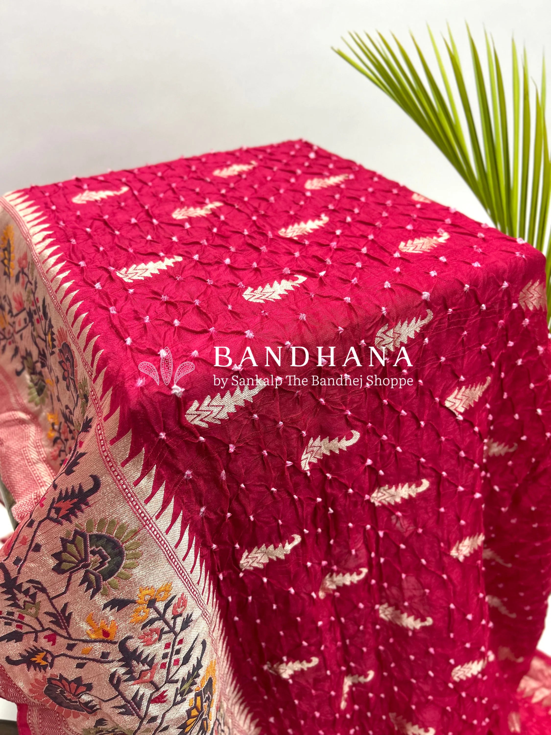 Gajri Art Tussar Silk Bandhani Saree Sarees