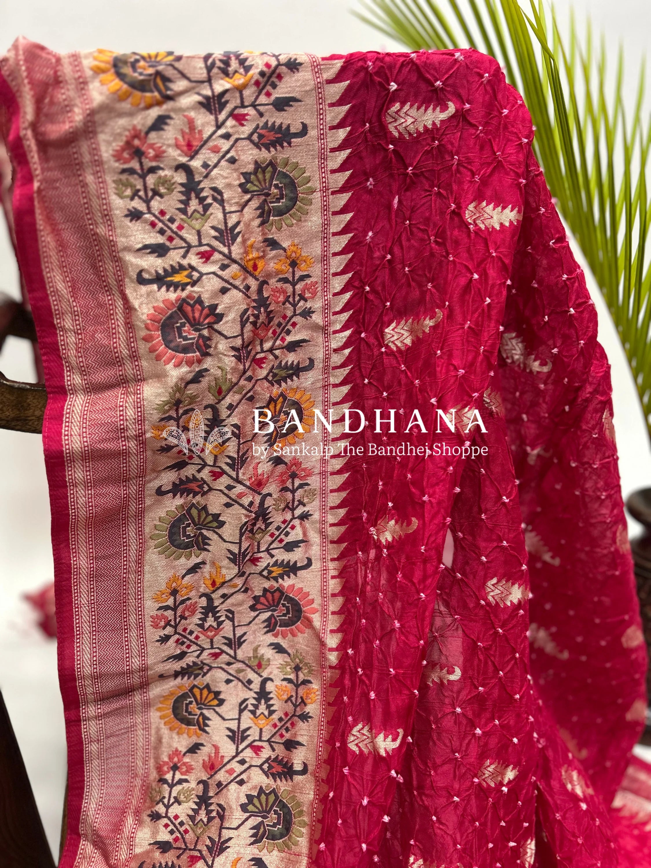 Gajri Art Tussar Silk Bandhani Saree Sarees