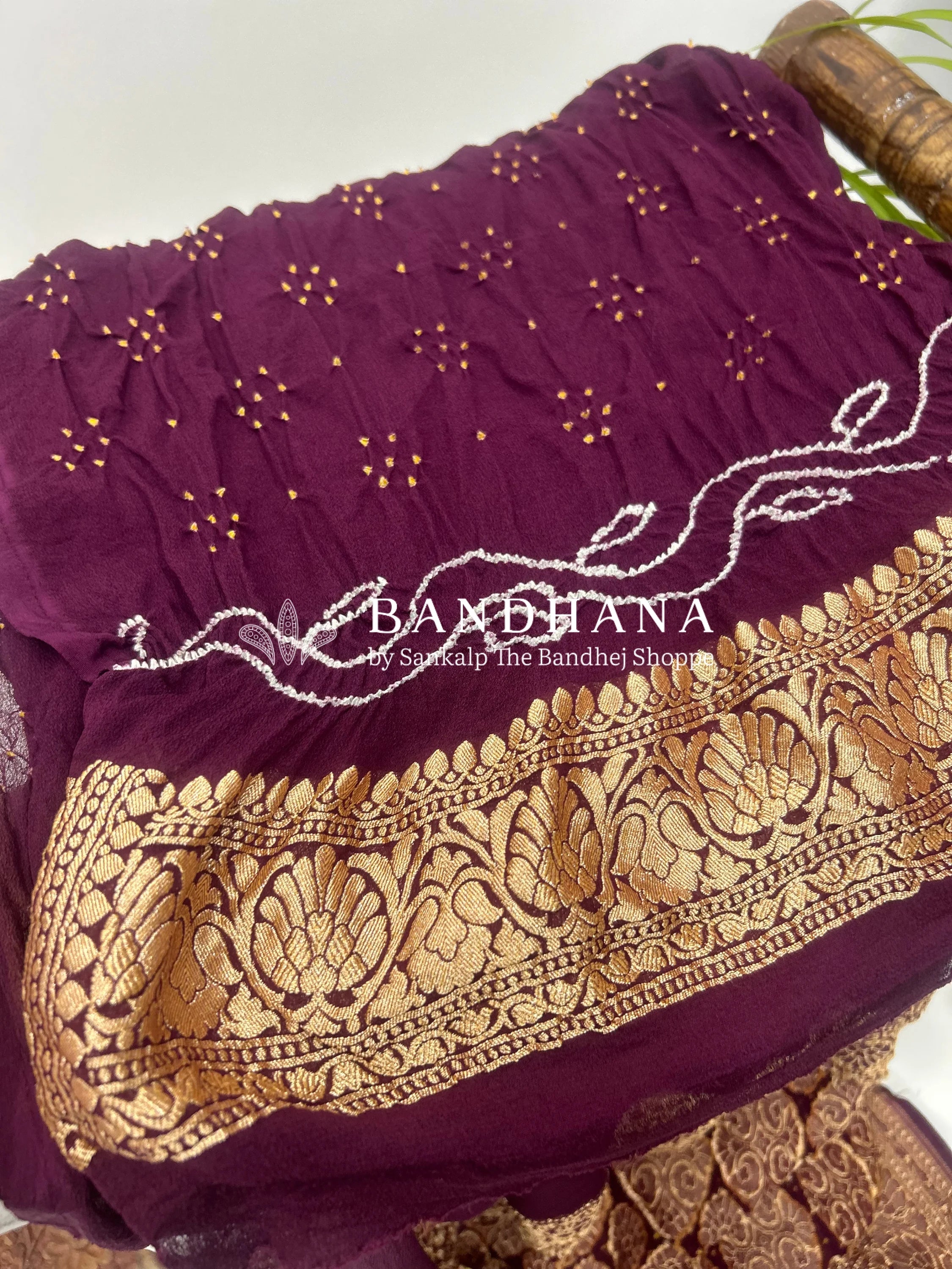 Wine Georgette Bananrasi All Over Rai Bandhani Saree Sarees