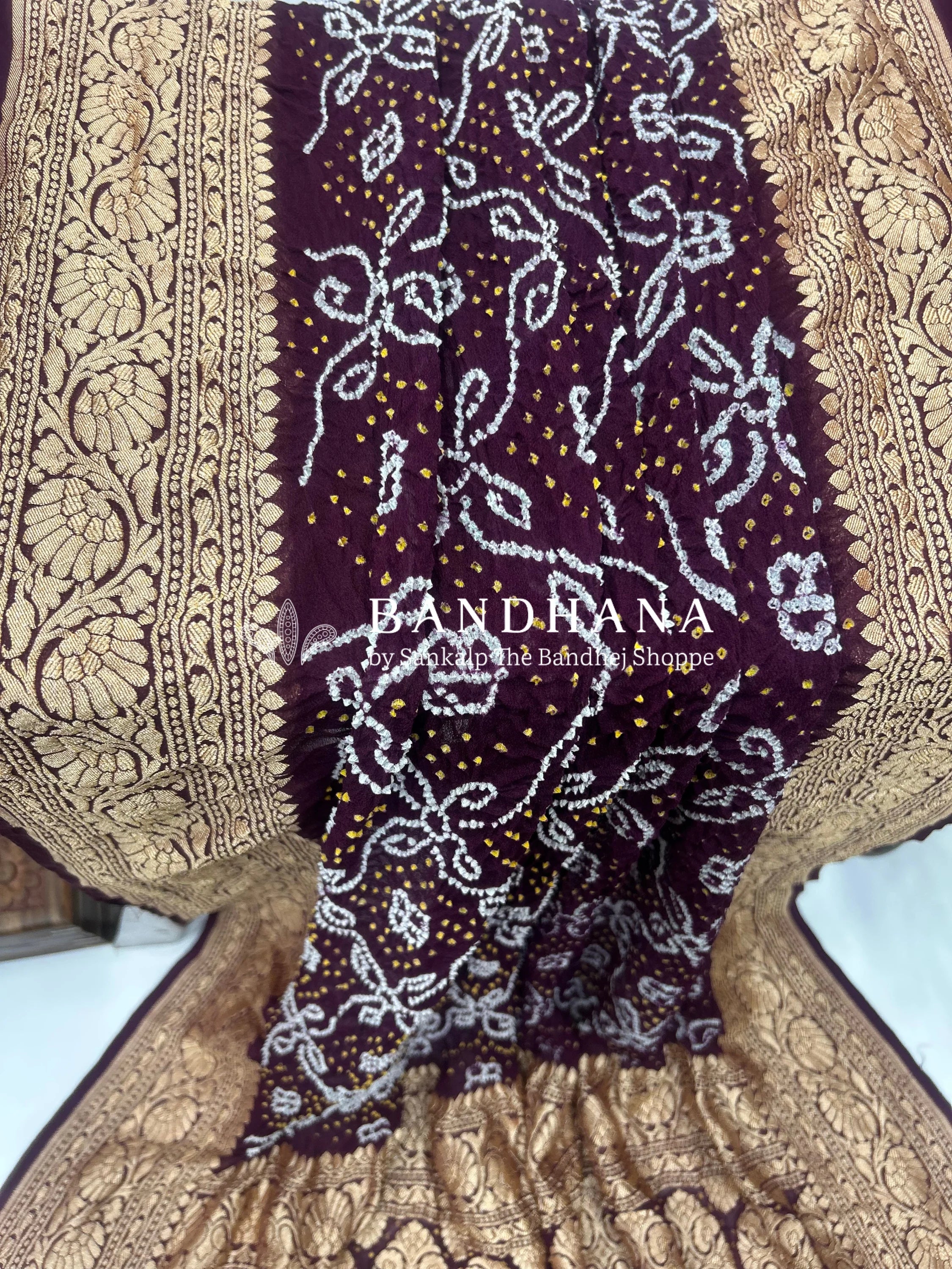 Wine Georgette Bananrasi All Over Rai Bandhani Saree Sarees