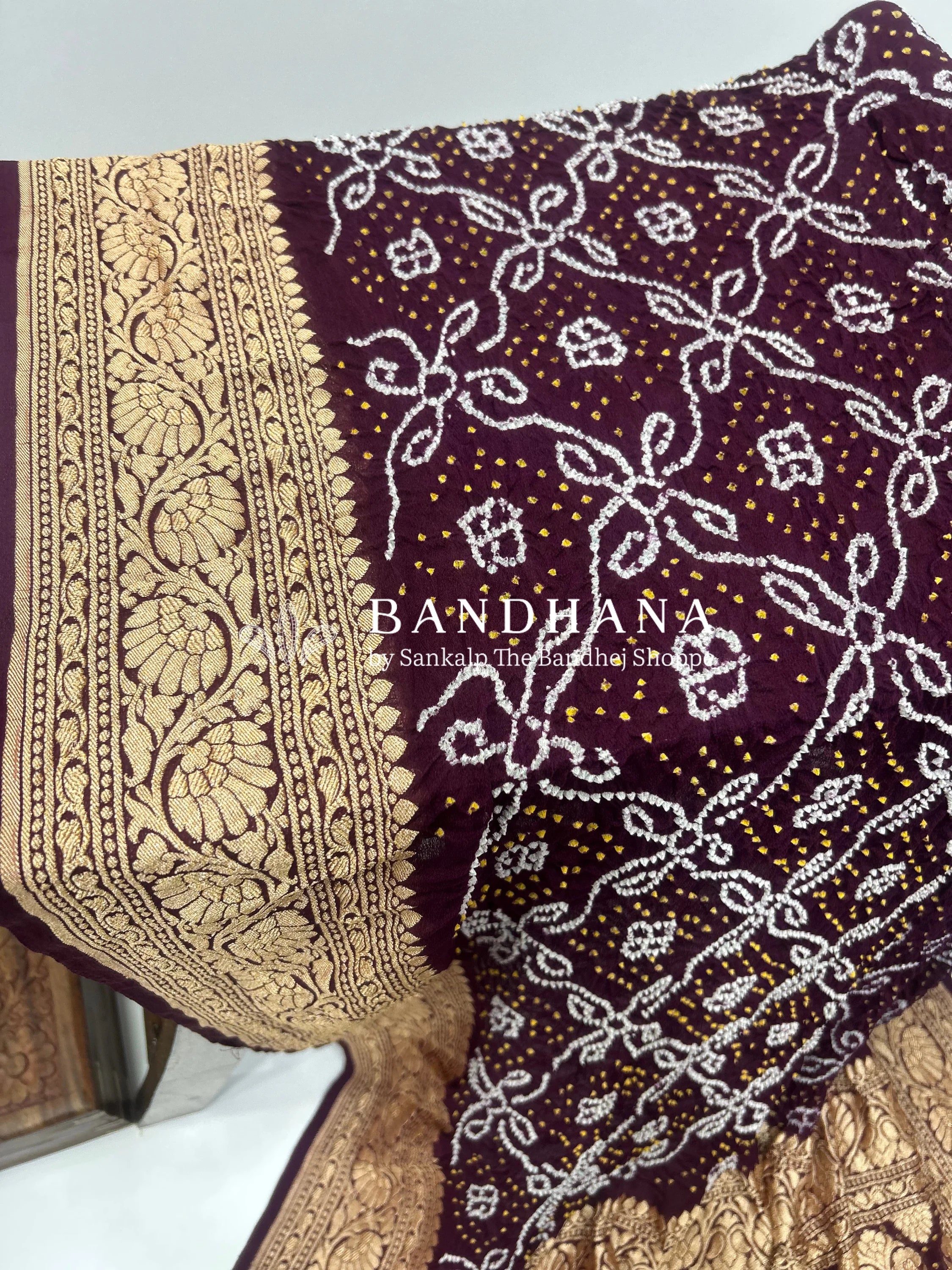 Wine Georgette Bananrasi All Over Rai Bandhani Saree Sarees