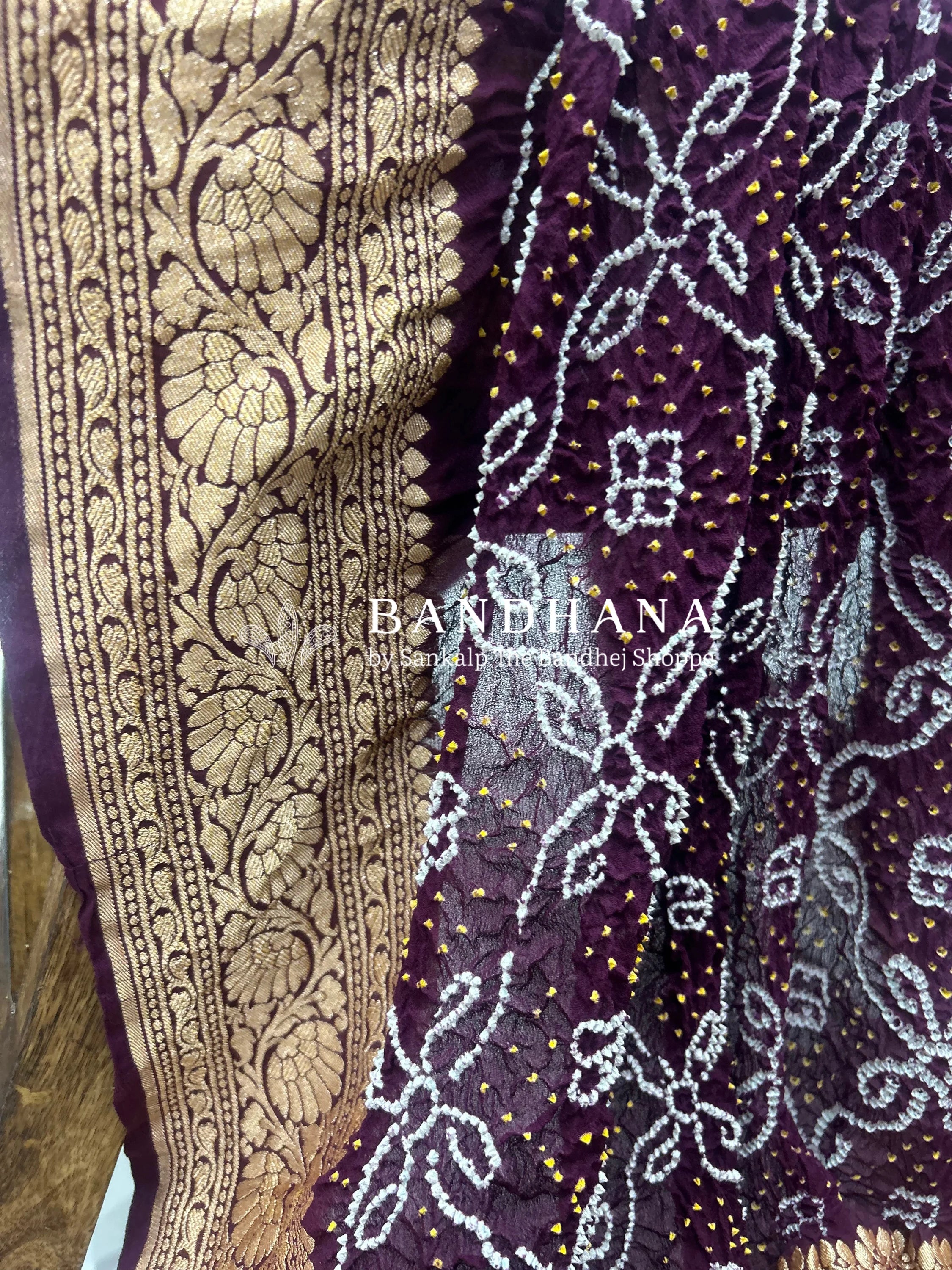 Wine Georgette Bananrasi All Over Rai Bandhani Saree Sarees