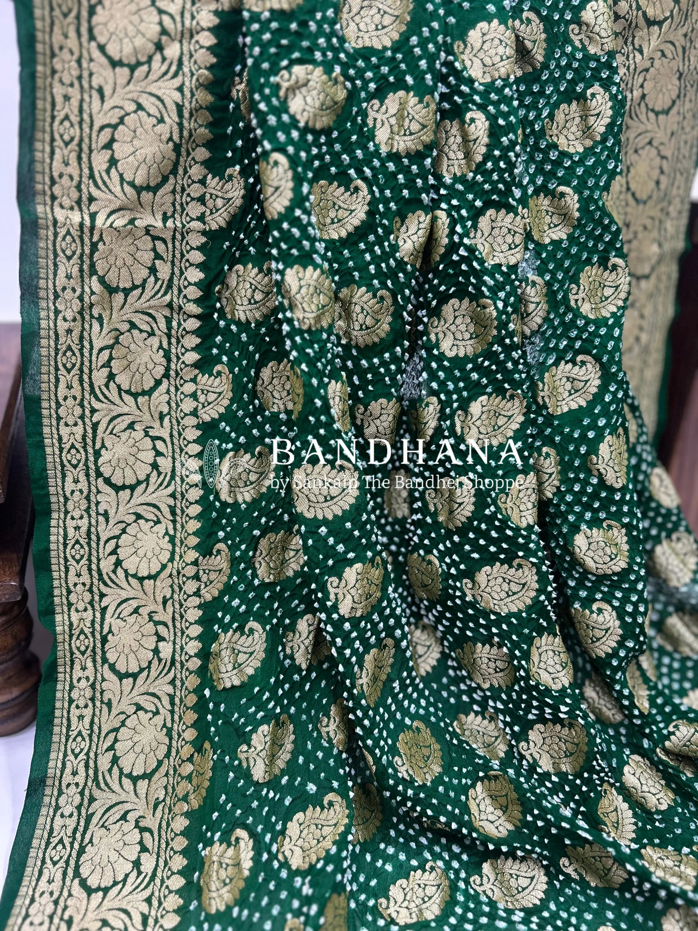 Elegant Green Georgette Banarasi Bridal Drape Sarees