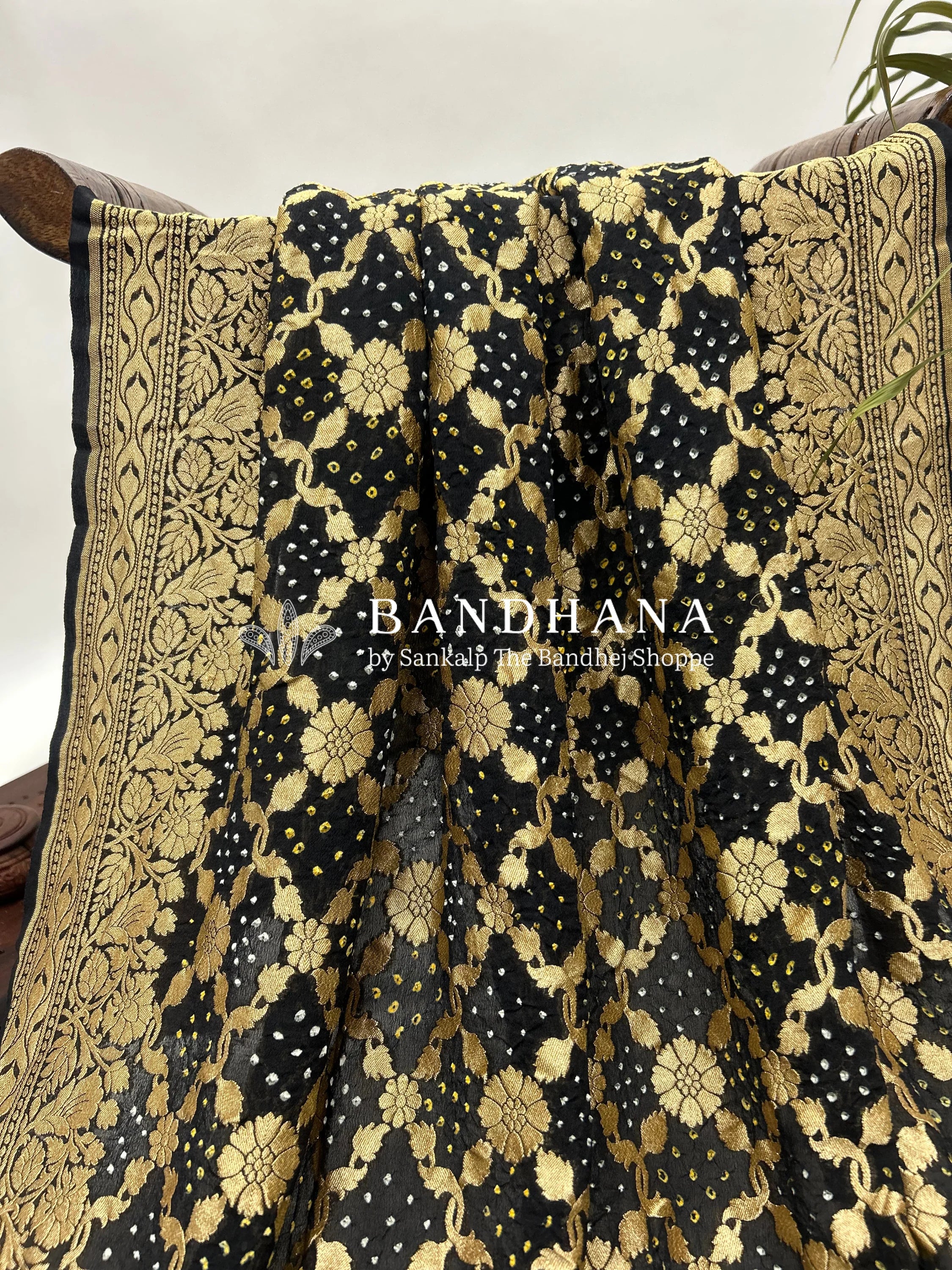 Black Georgette Jaal Bandhani Saree Sarees