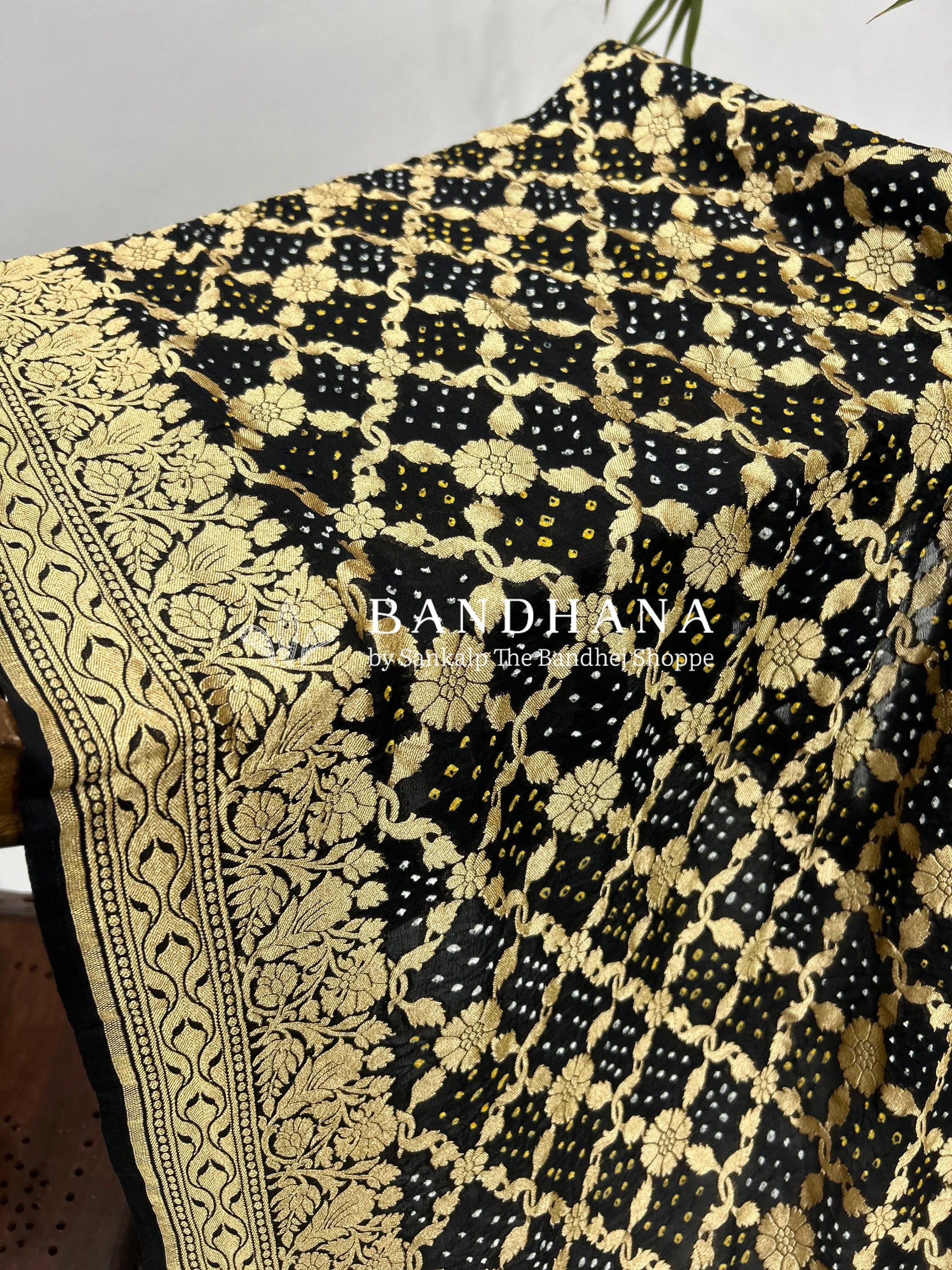 Black Georgette Jaal Bandhani Saree Sarees