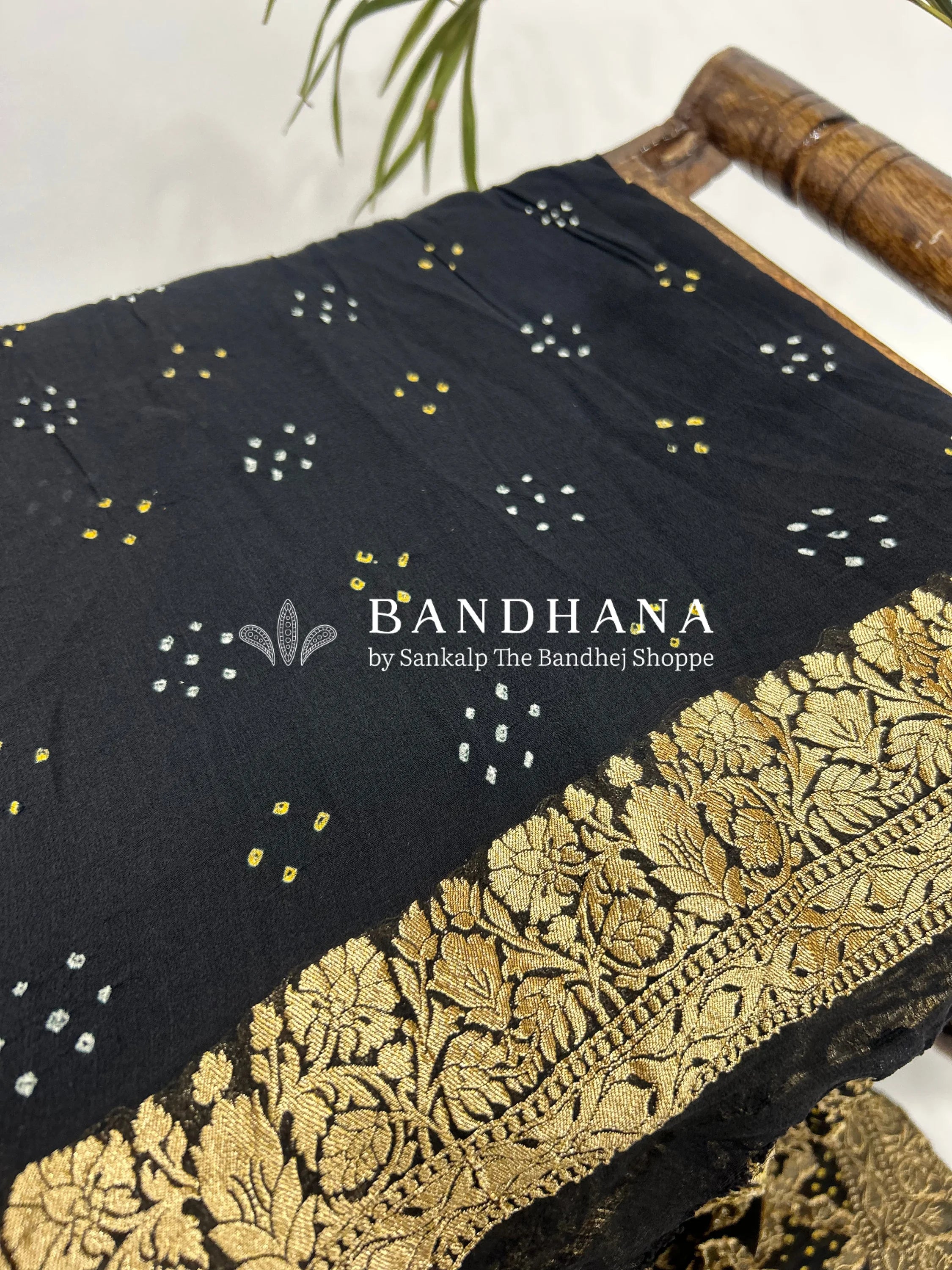 Black Georgette Jaal Bandhani Saree Sarees