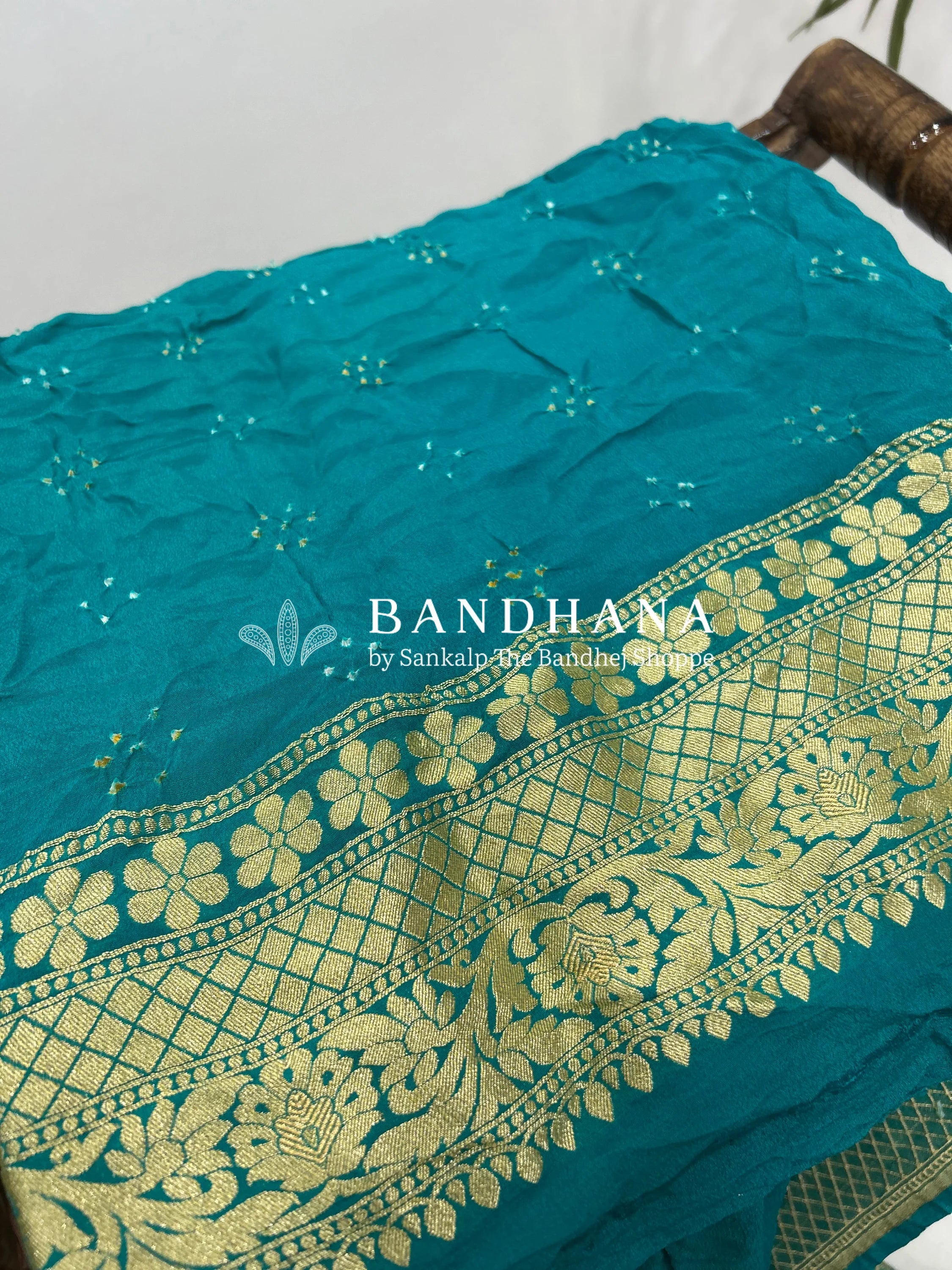 Turquoise Georgette Jaal Bandhani Saree Sarees