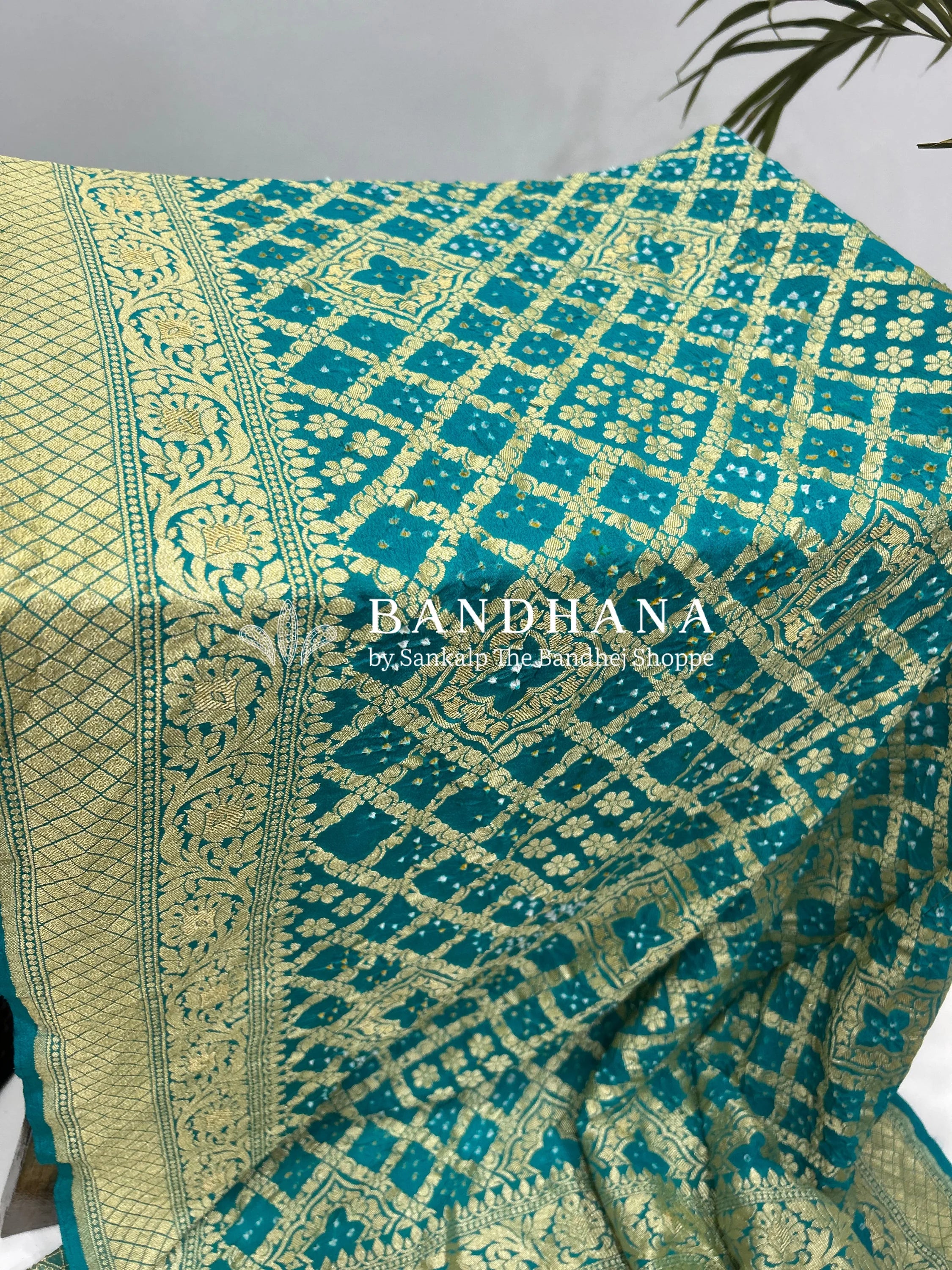 Turquoise Georgette Jaal Bandhani Saree Sarees