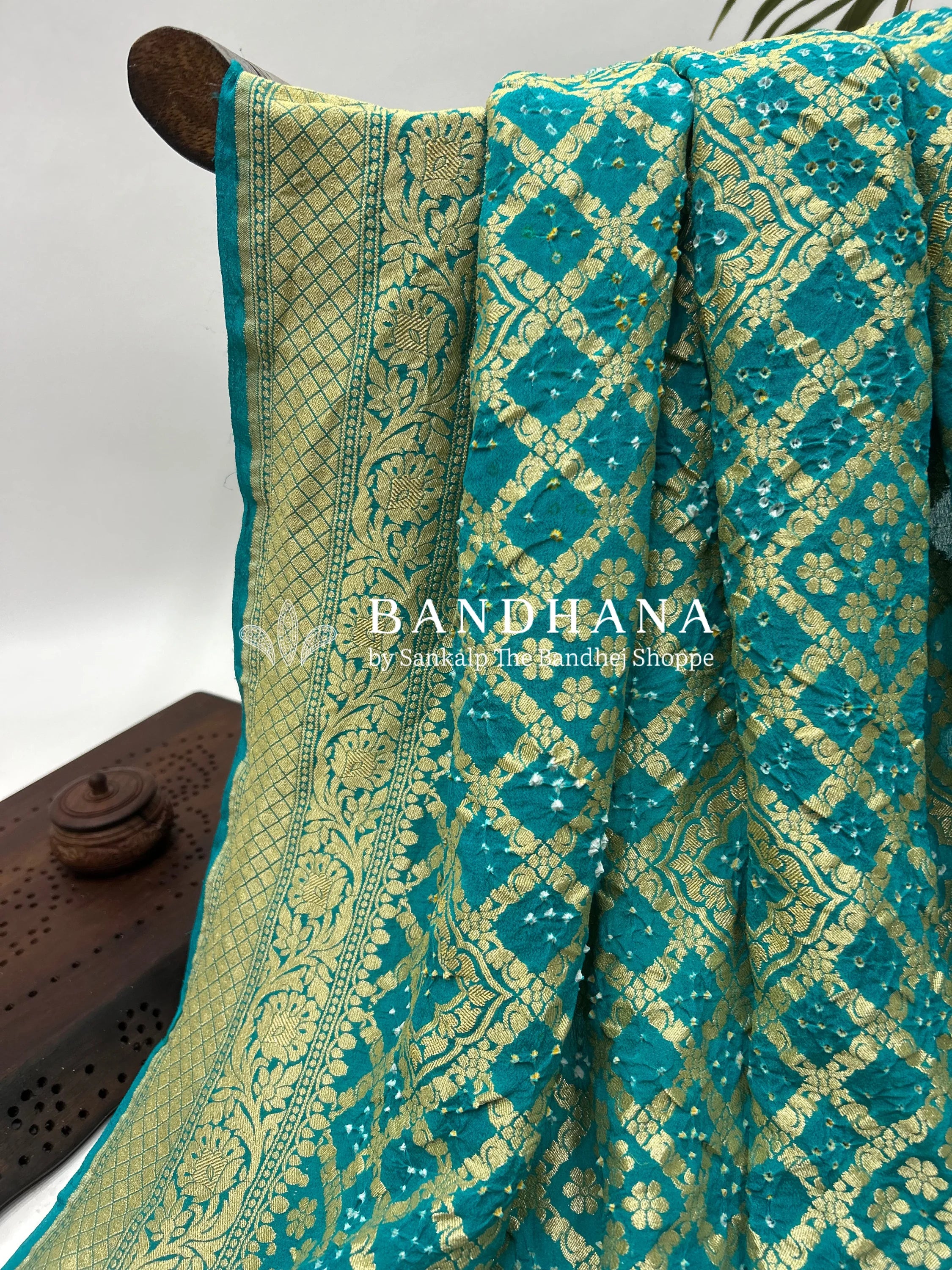Turquoise Georgette Jaal Bandhani Saree Sarees