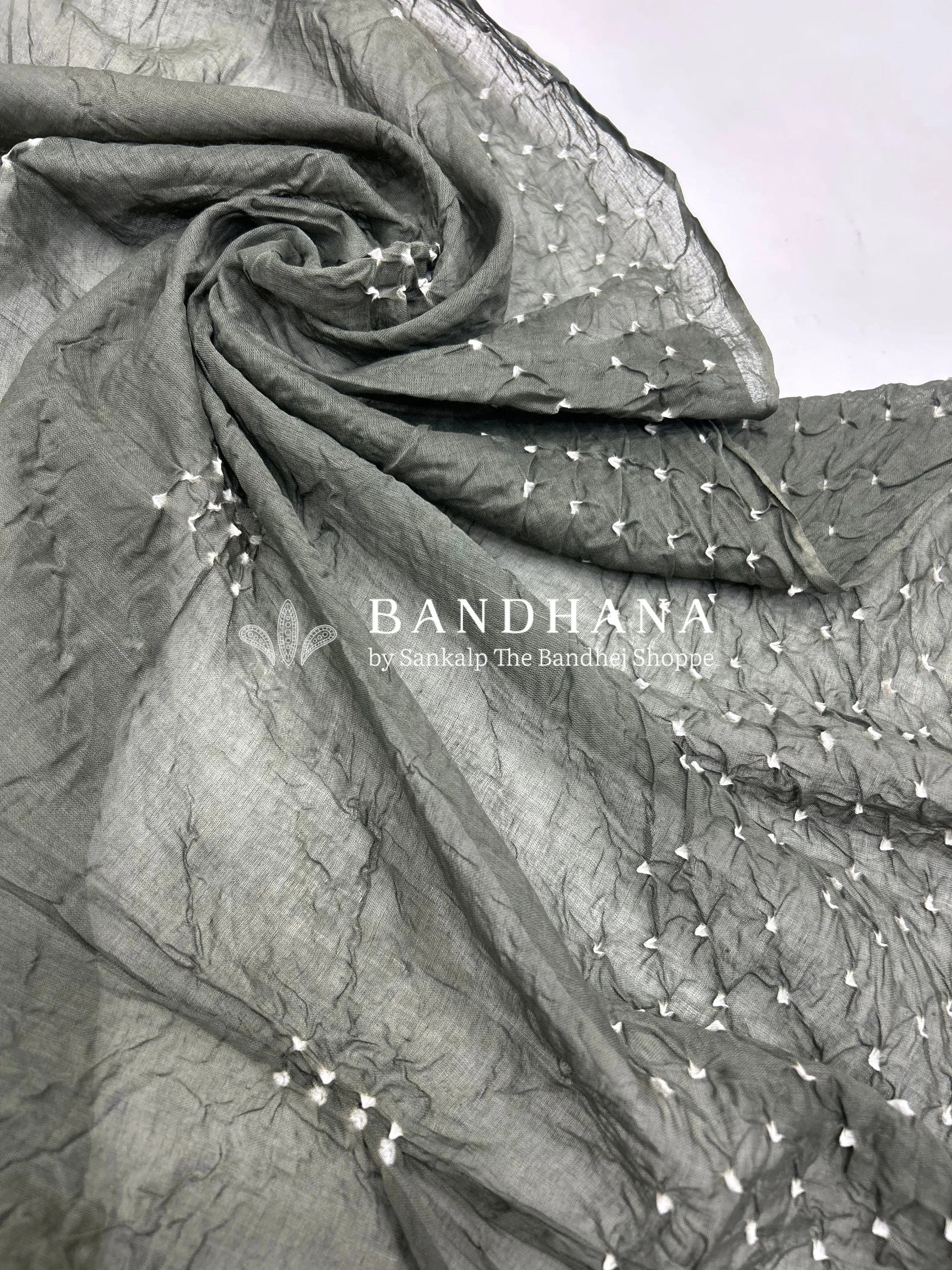 Gray Cotton Work Bandhani Dress Material (Unstitched) grey / Cotton Dresses