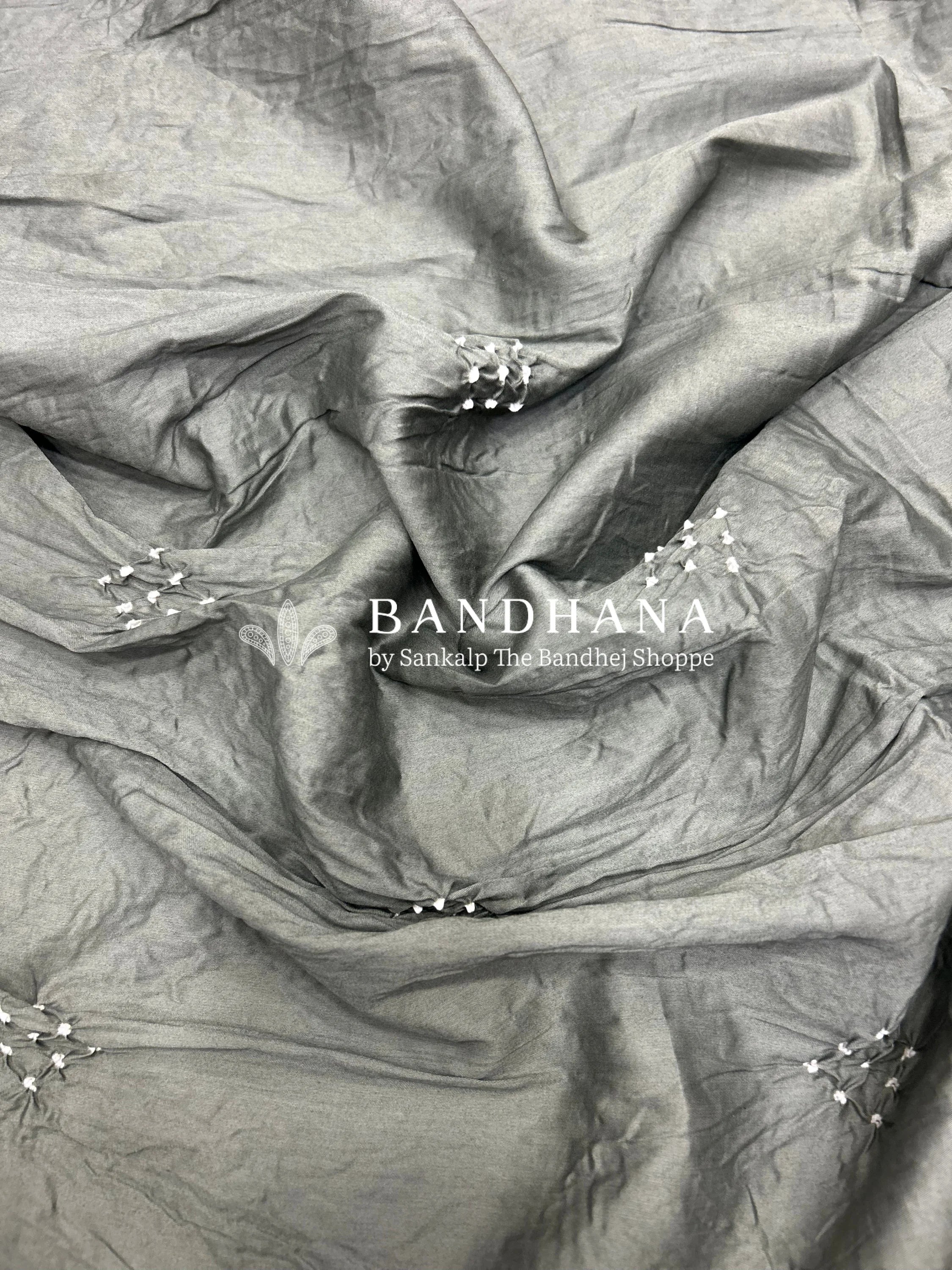 Gray Cotton Work Bandhani Dress Material (Unstitched) grey / Cotton Dresses