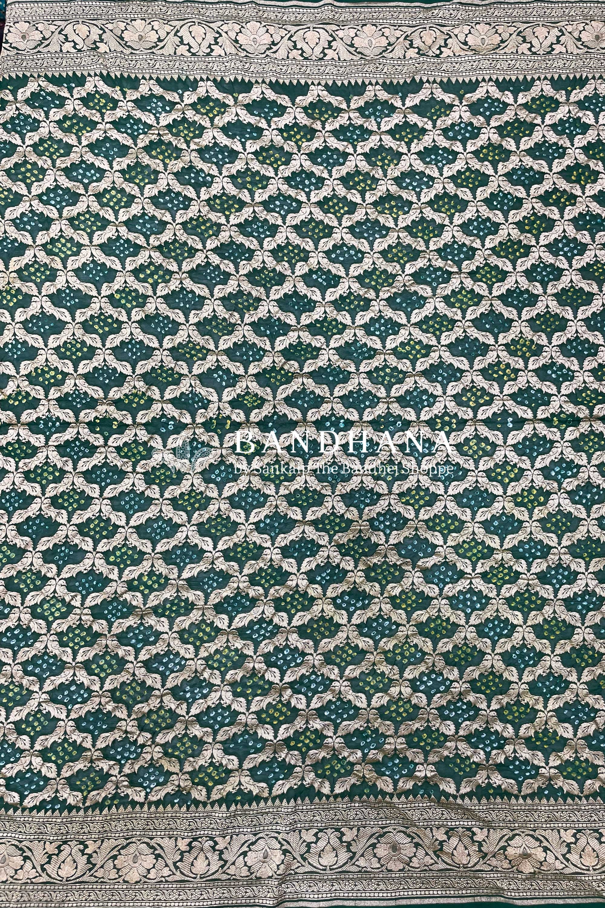 Green Color Georgette All Over Jall With Bandhani Banarasi Boader Blouse Piece