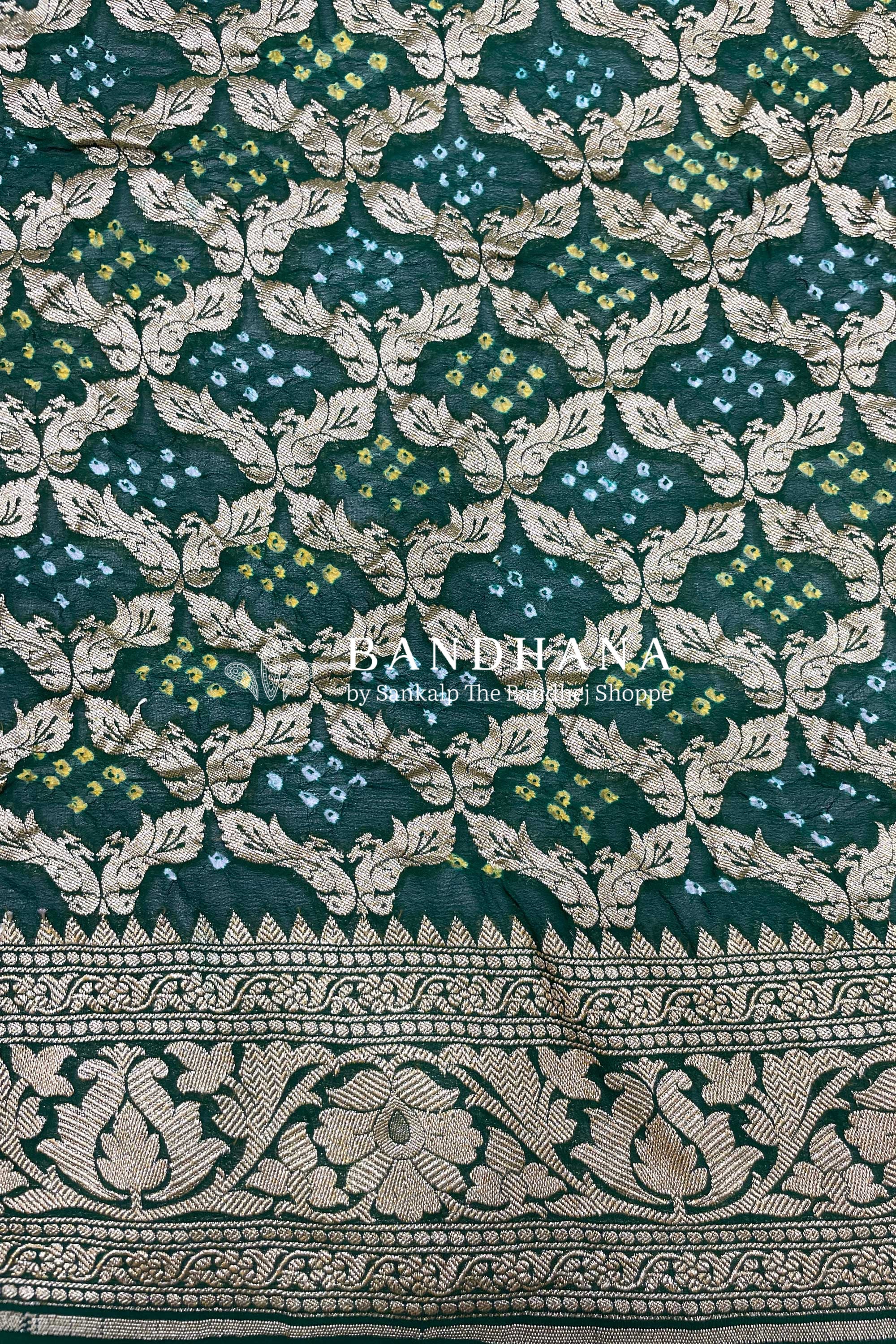 Green Color Georgette All Over Jall With Bandhani Banarasi Boader Blouse Piece