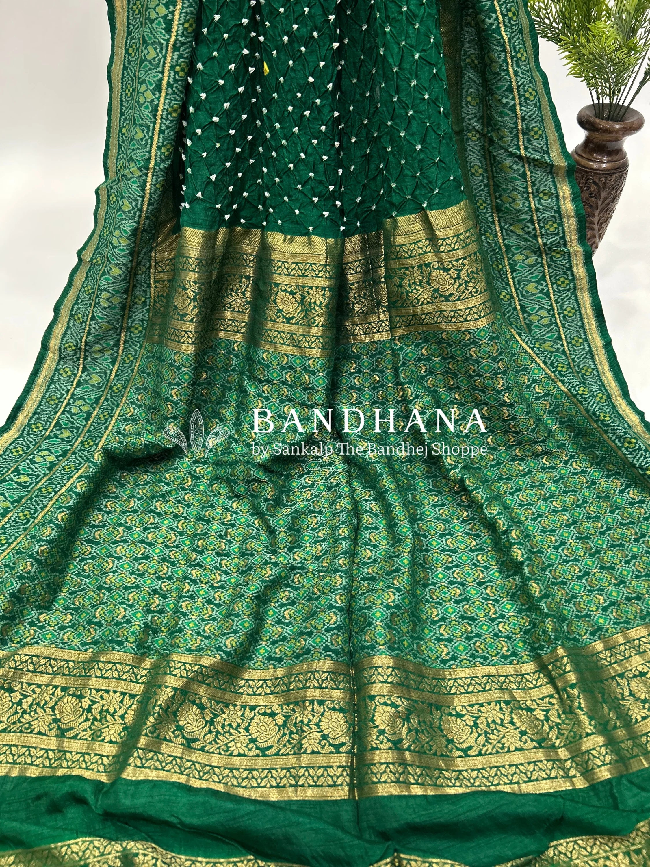Green Color Malai Silk Single Dot Bandhani Saree green / Malai Silk Sarees