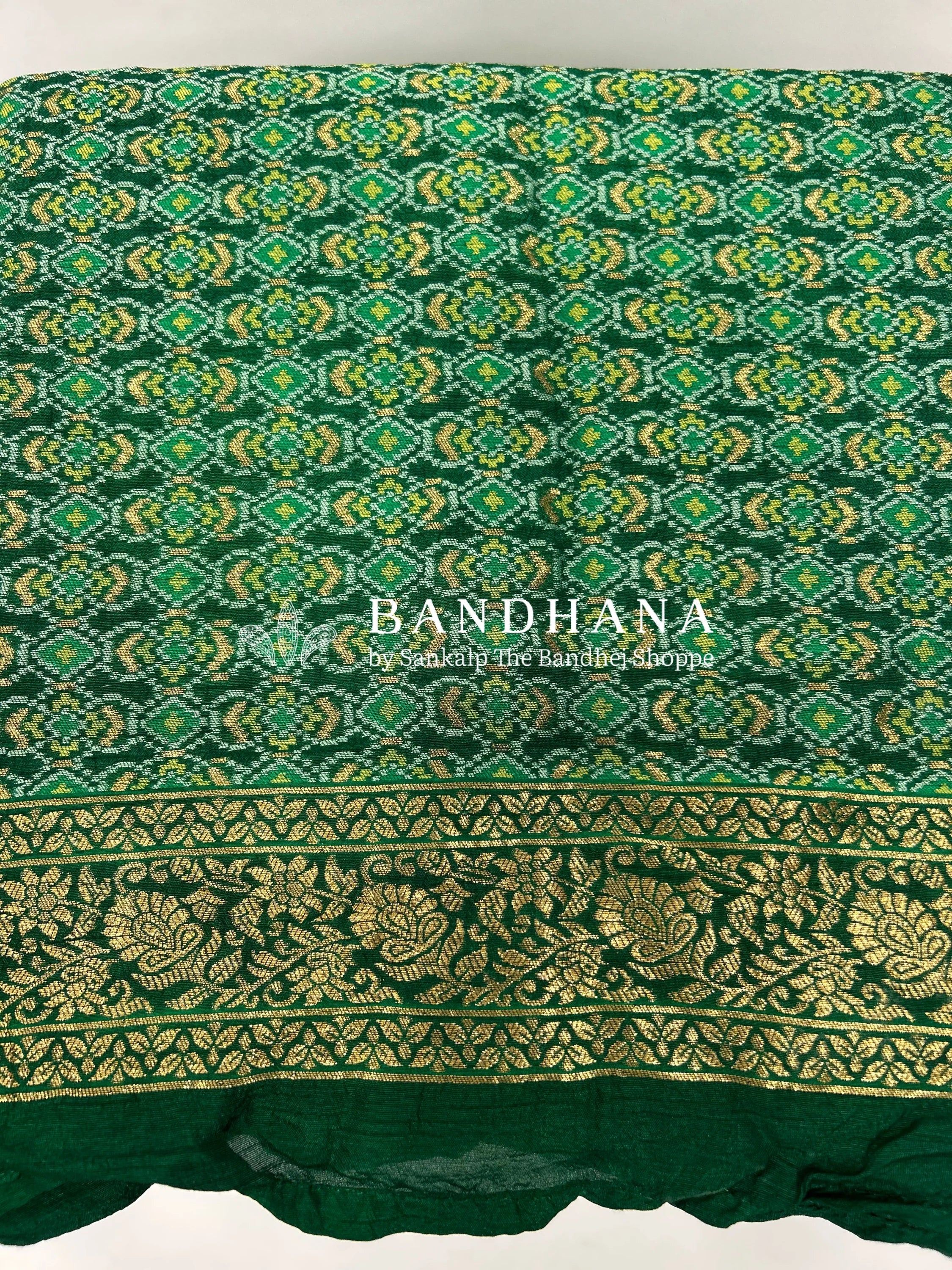 Green Color Malai Silk Single Dot Bandhani Saree green / Malai Silk Sarees
