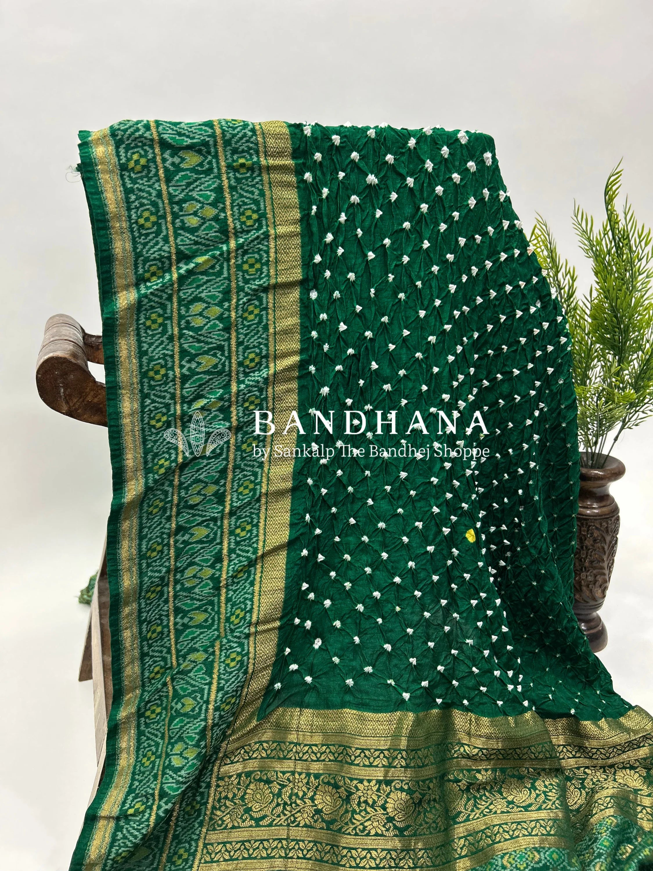 Green Color Malai Silk Single Dot Bandhani Saree green / Malai Silk Sarees