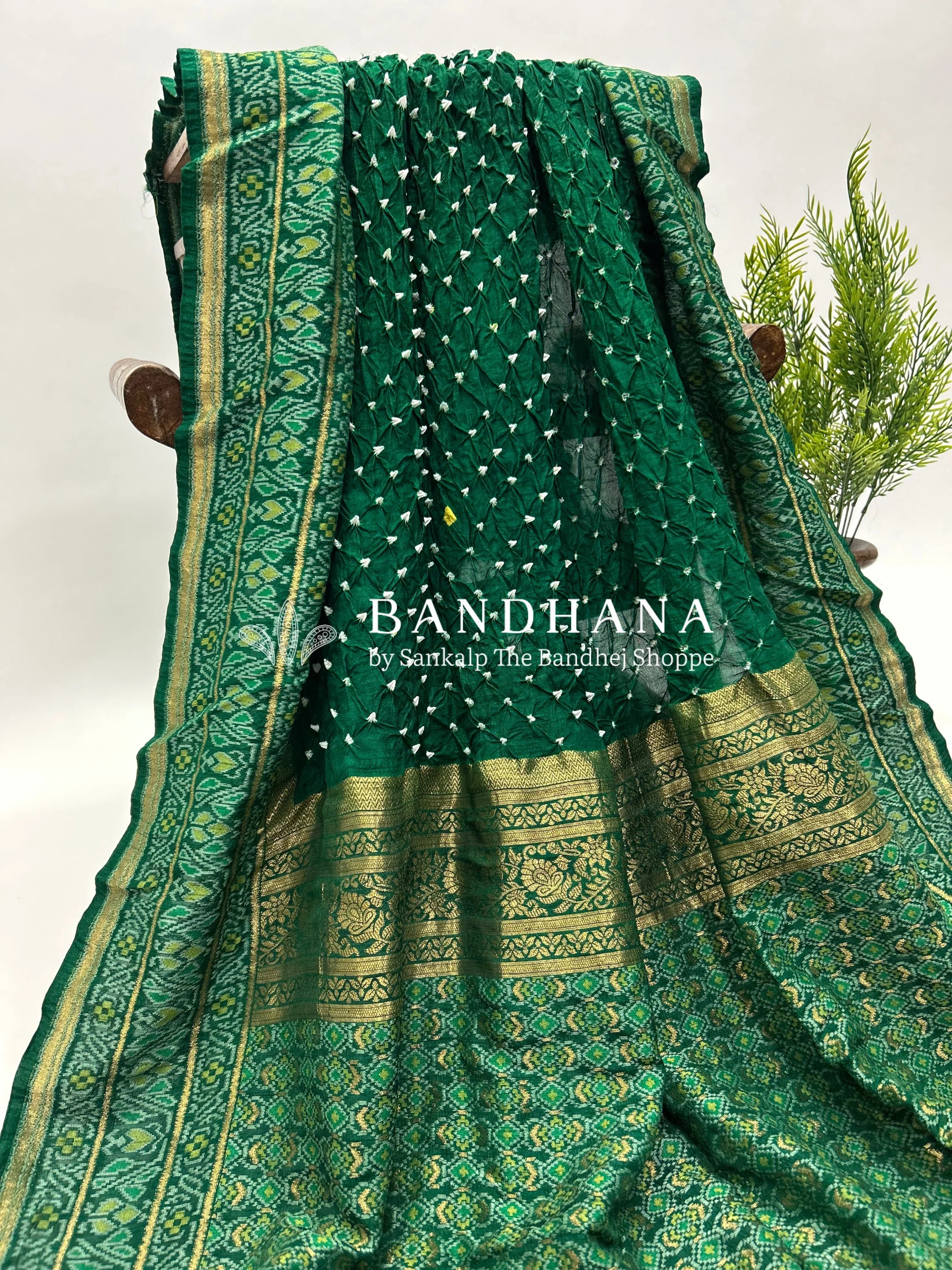 Green Color Malai Silk Single Dot Bandhani Saree green / Malai Silk Sarees