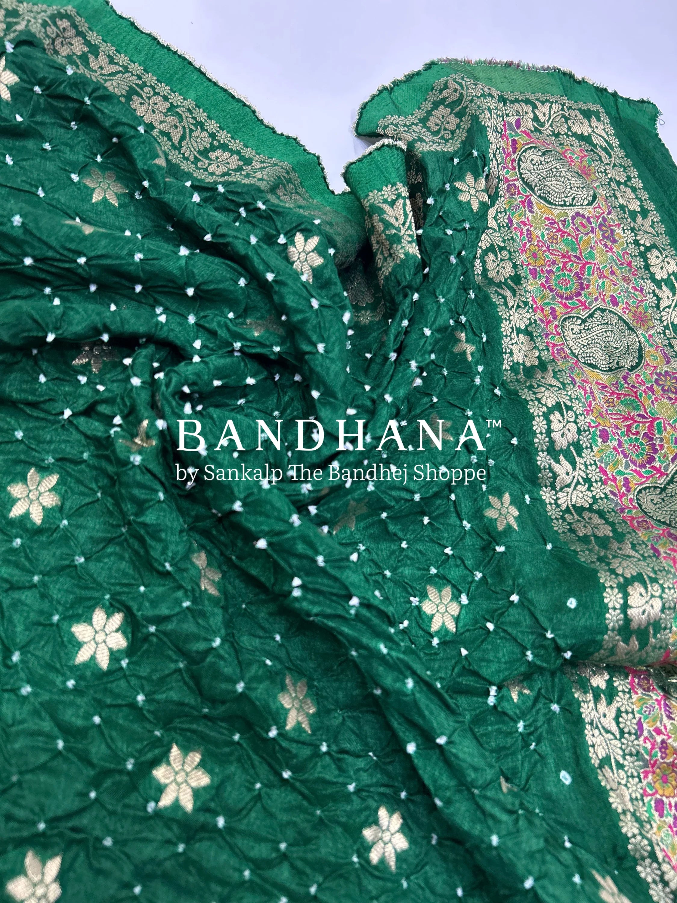 Green Dola Silk Bandhani Dress Material green / Dola Silk Dresses
