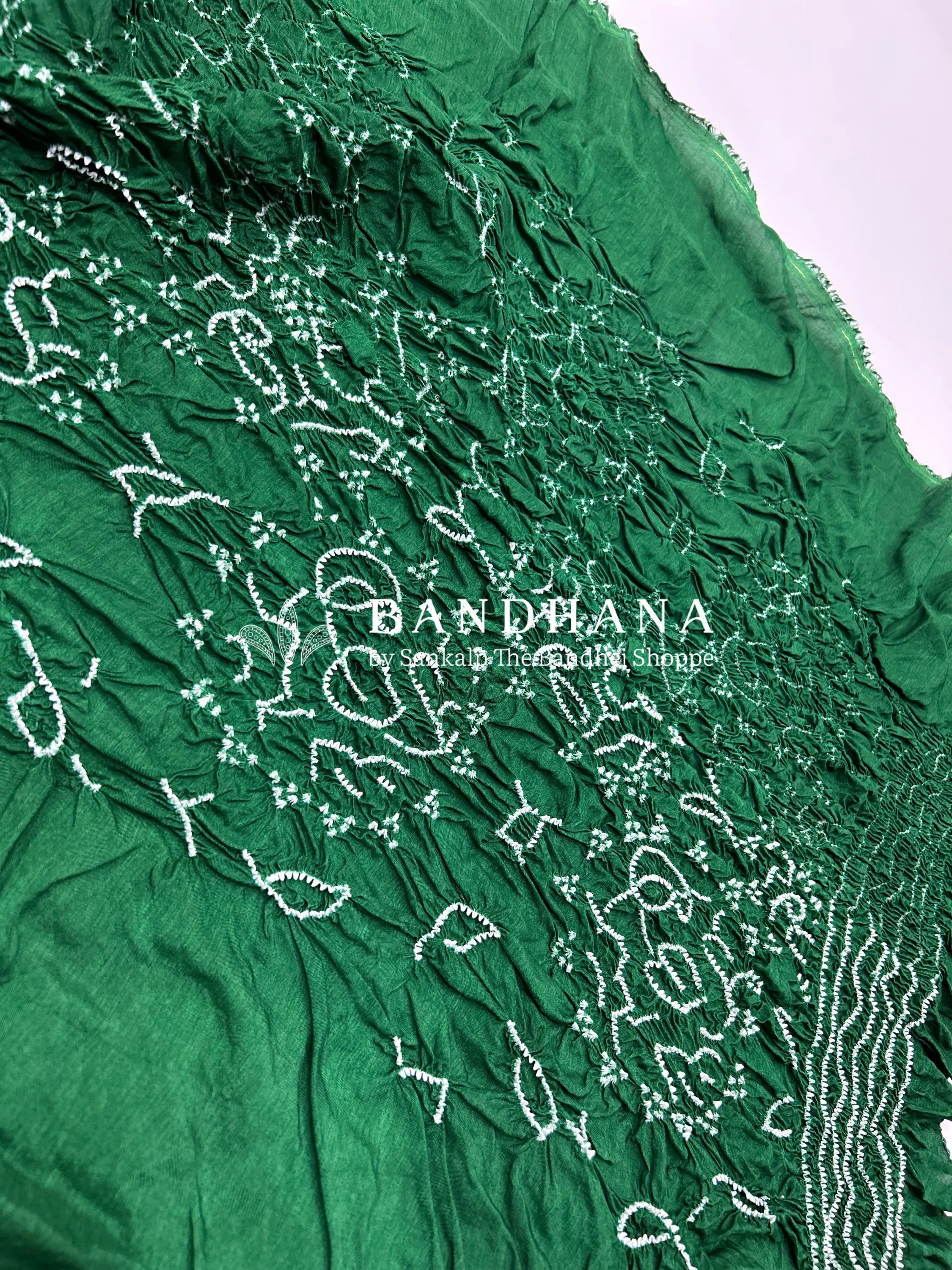 Green Dola Silk Bandhani Dress Material green / Dola Silk Dresses