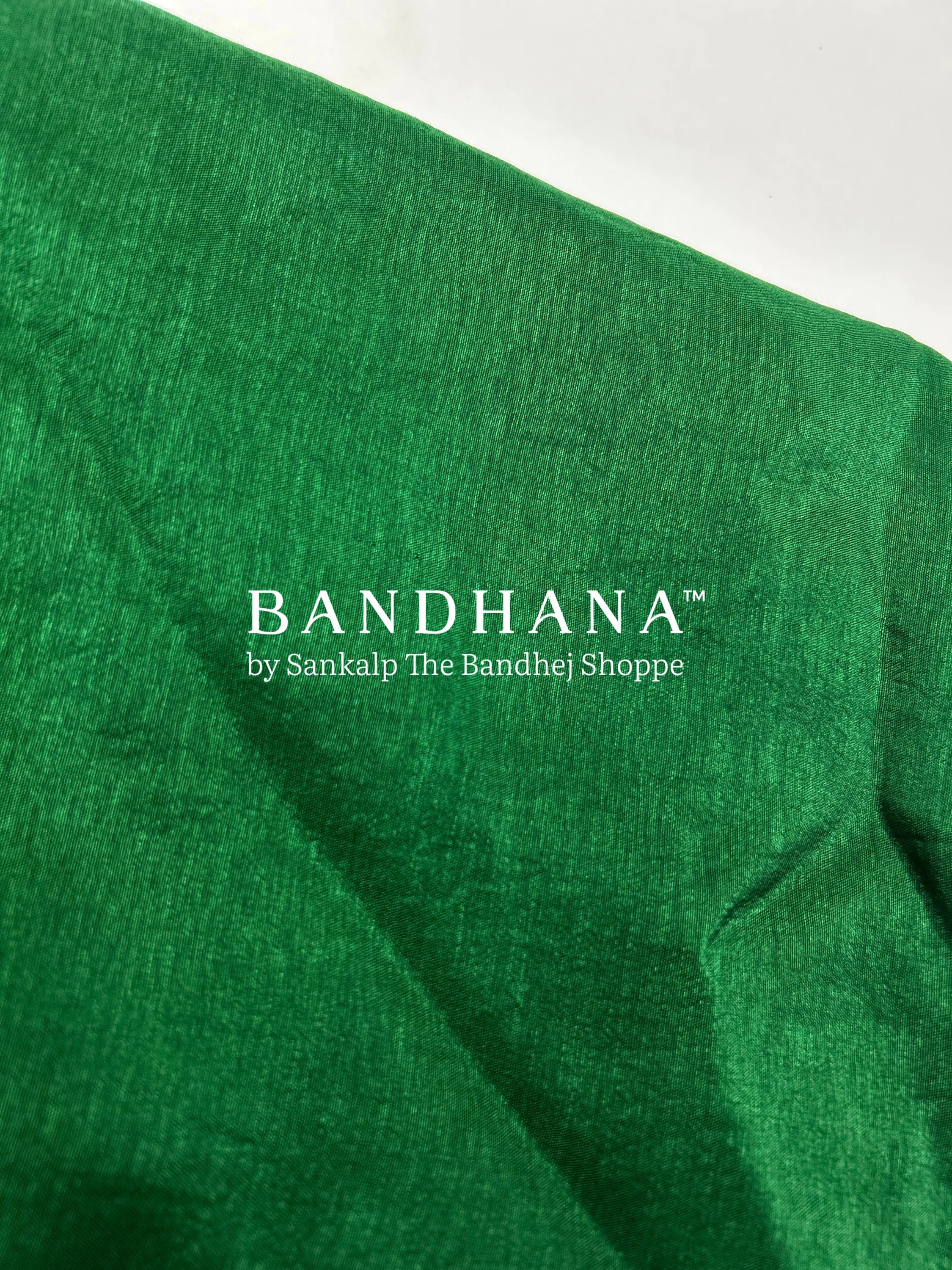 Green Dola Silk Bandhani Dress Material green / Dola Silk Dresses