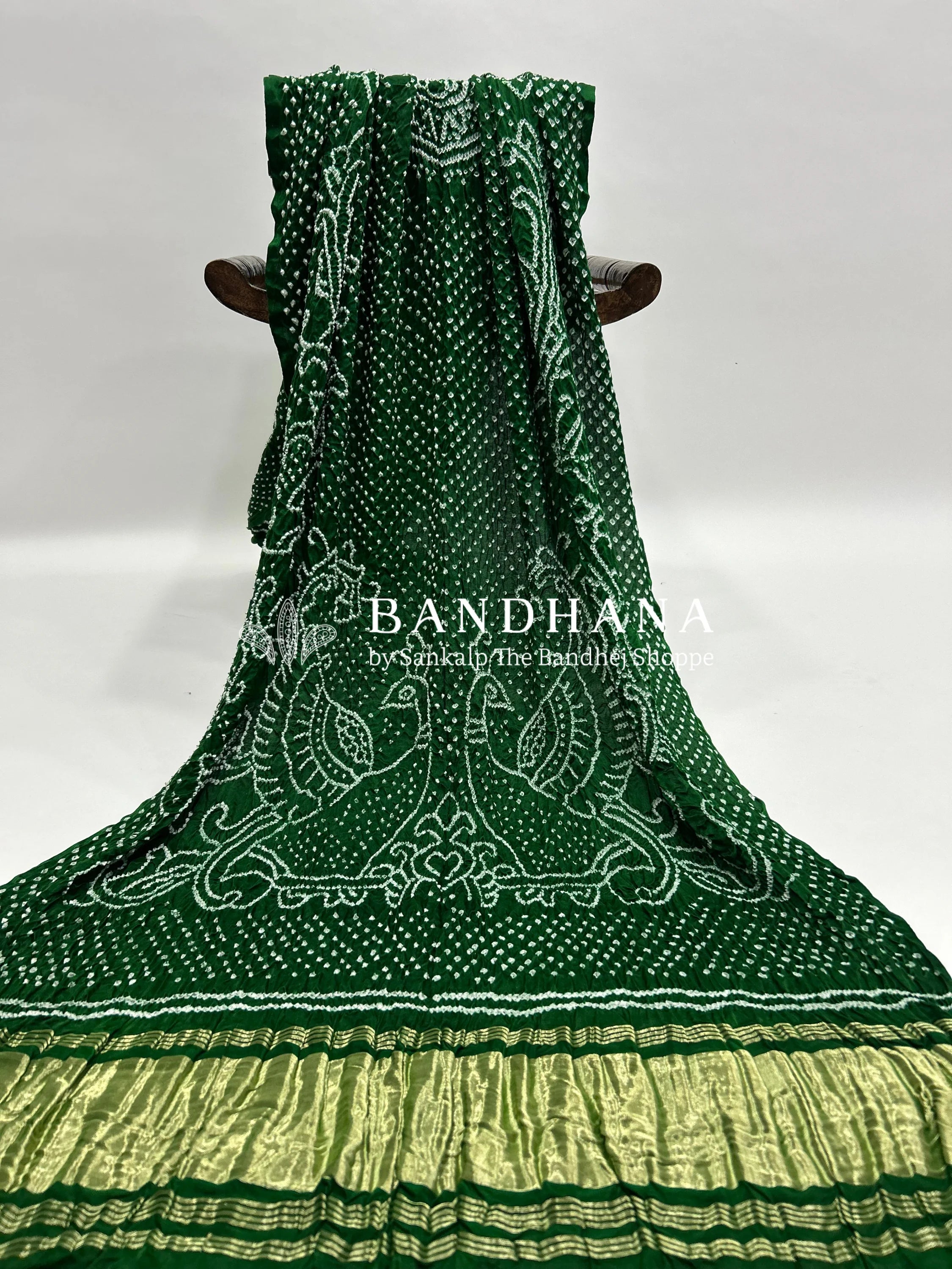 Green Gaji Silk MorPankh Bandhani Dupatta darkgreen / Gaji Silk Dupattas