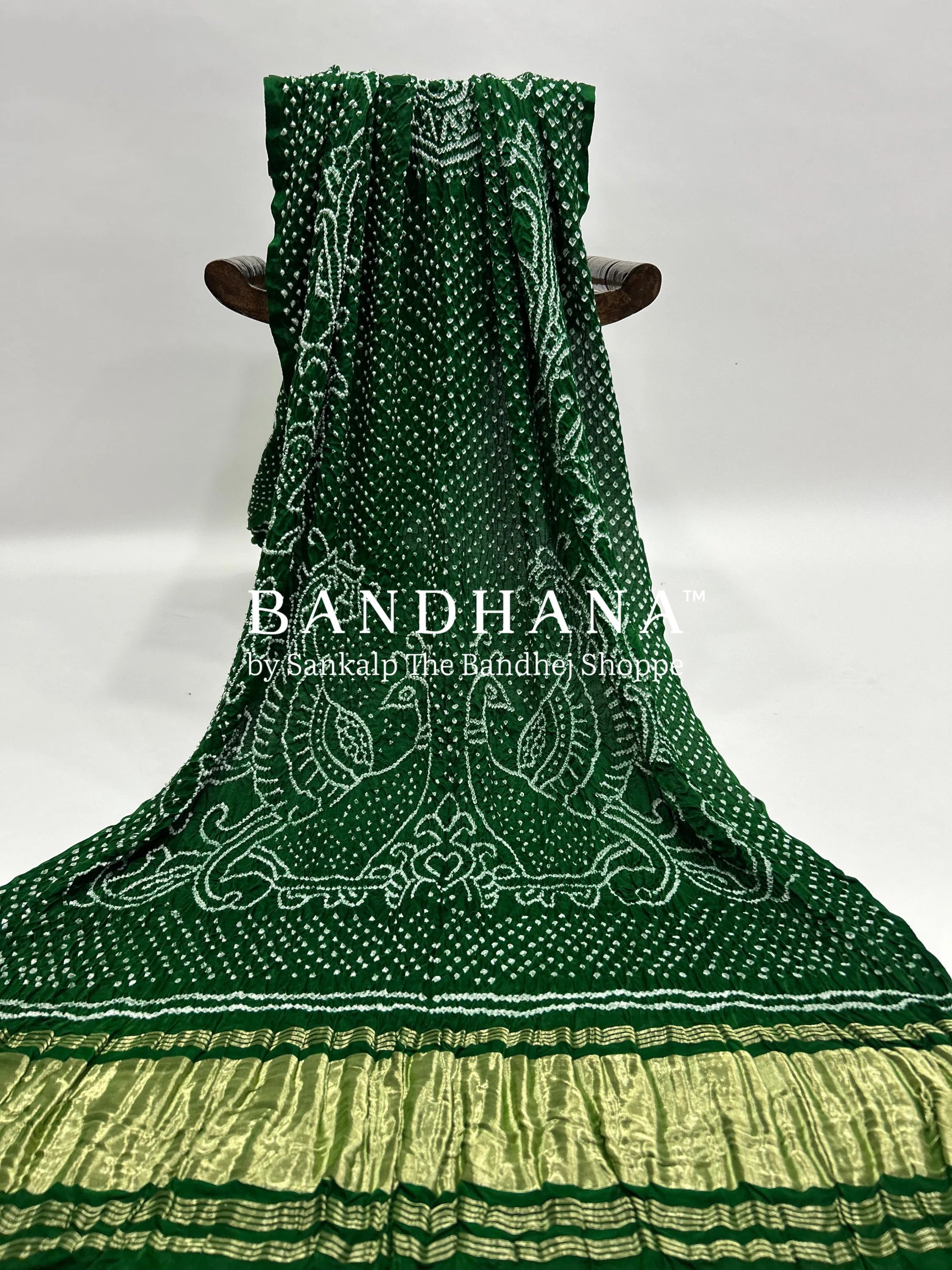 Green Gaji Silk MorPankh Bandhani Dupatta darkgreen / Gaji Silk Dupattas
