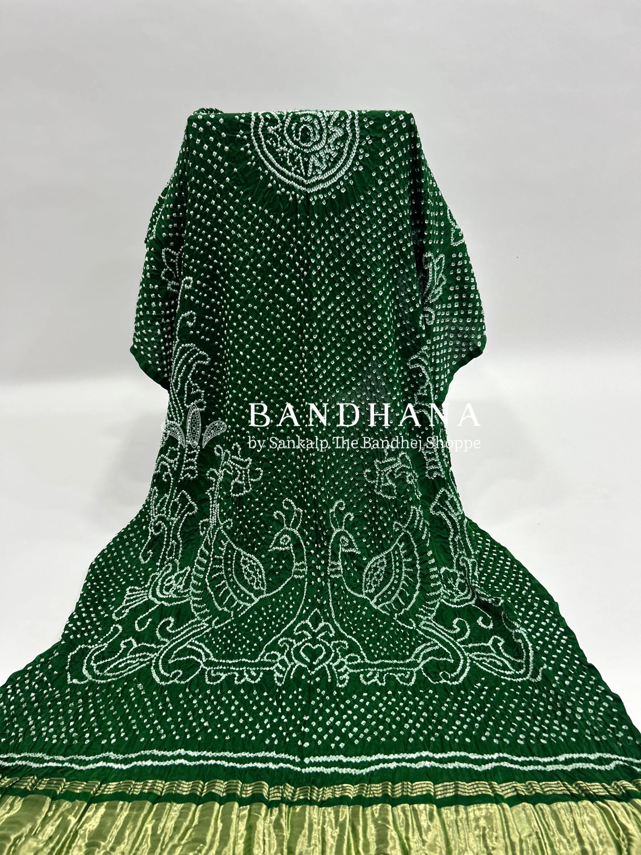 Green Gaji Silk MorPankh Bandhani Dupatta darkgreen / Gaji Silk Dupattas