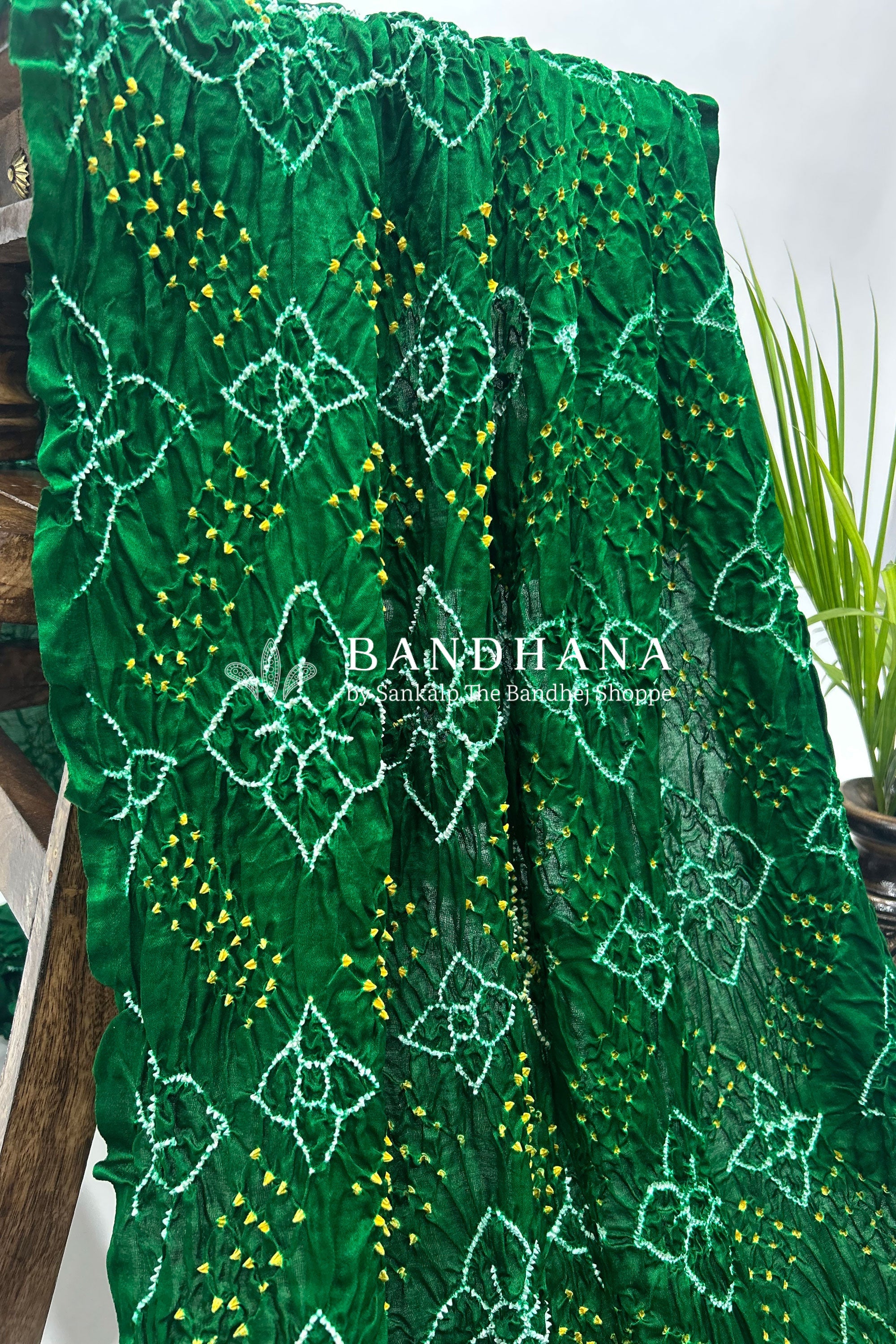 Green Gajji Fancy Rai Bandhani Saree Sarees