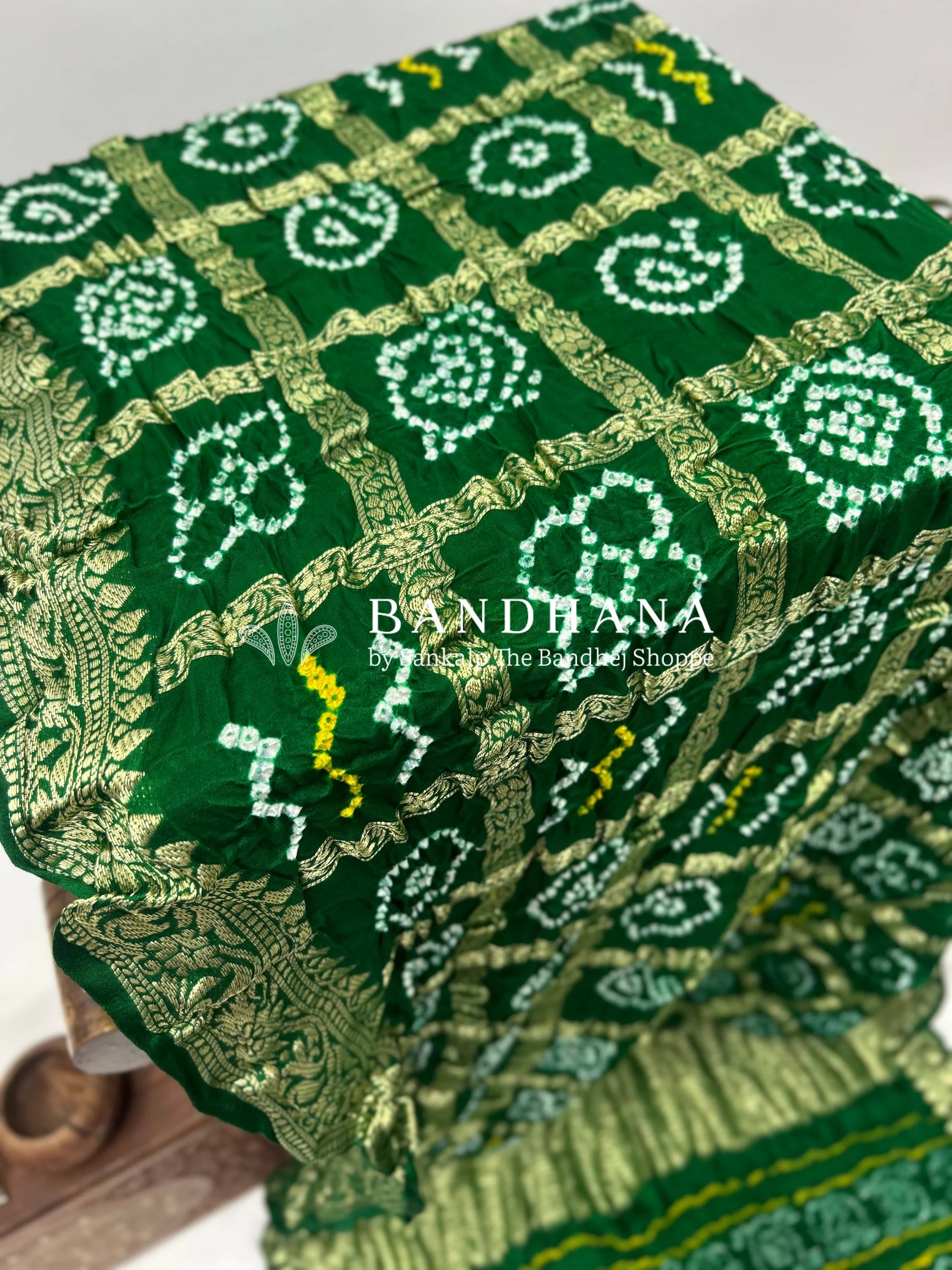 Green Gajji Nakshi Gharchola Bandhani Saree Sarees