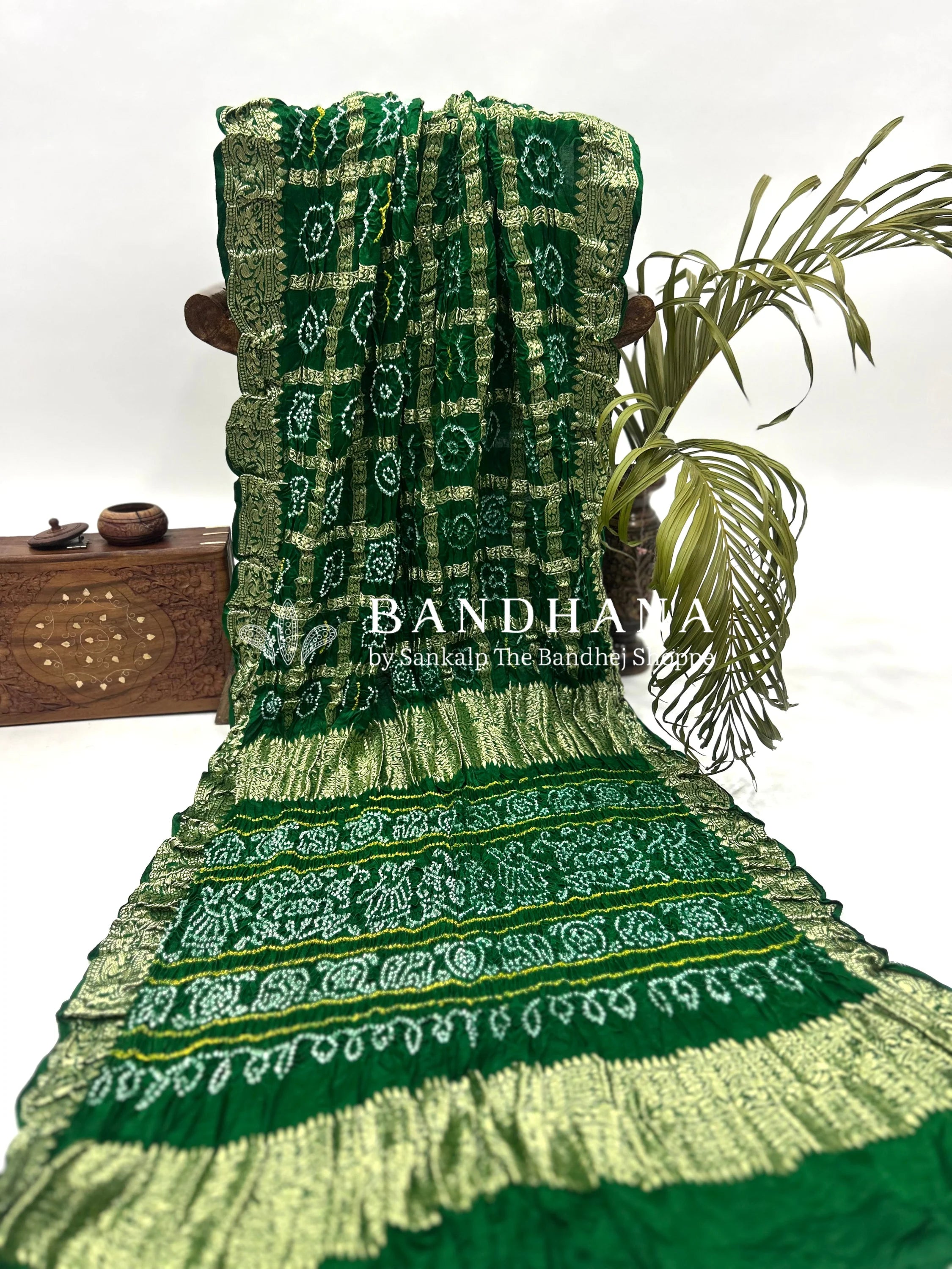 Green Gajji Nakshi Gharchola Bandhani Saree Sarees