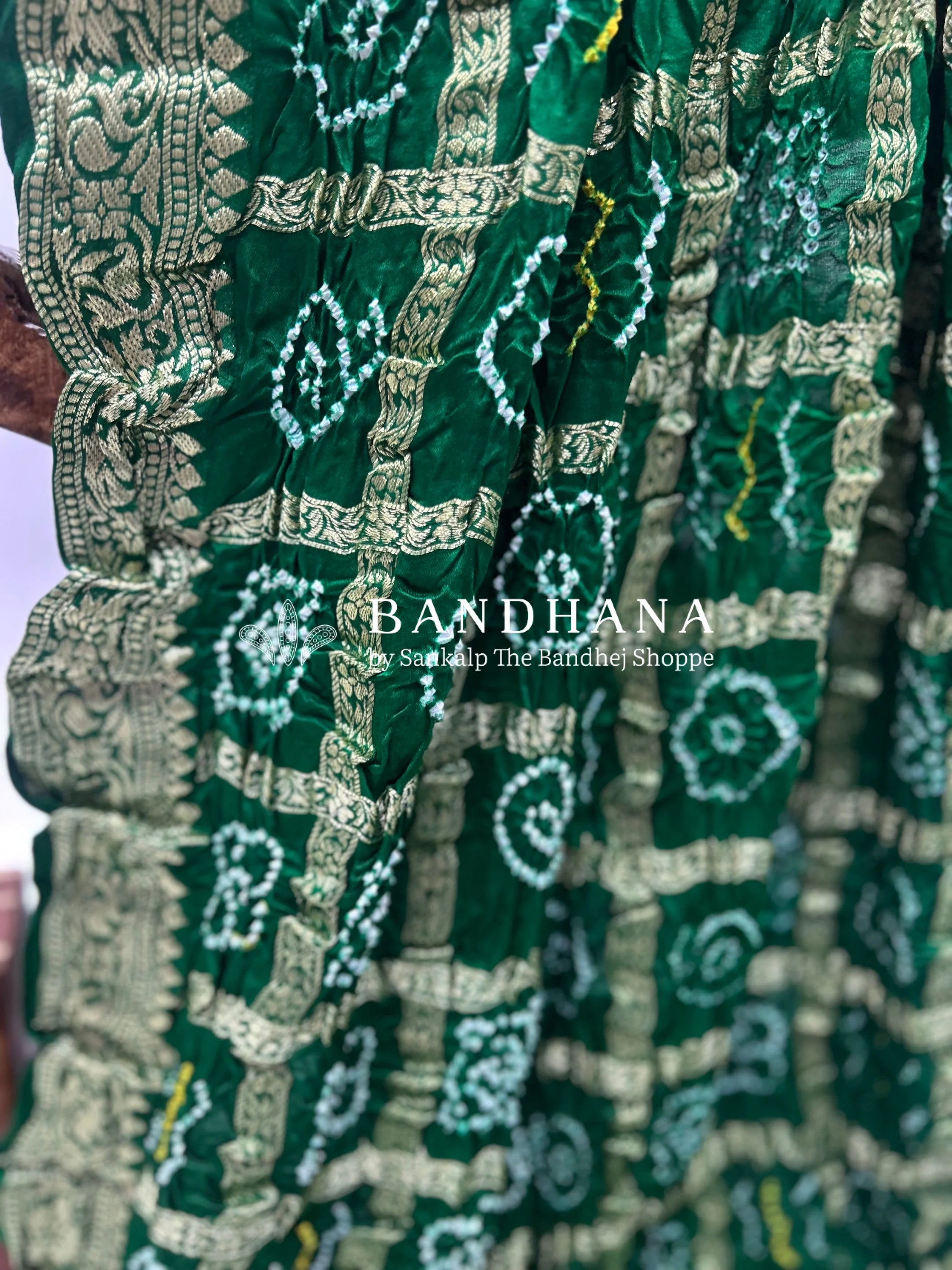 Green Gajji Nakshi Gharchola Bandhani Saree Sarees