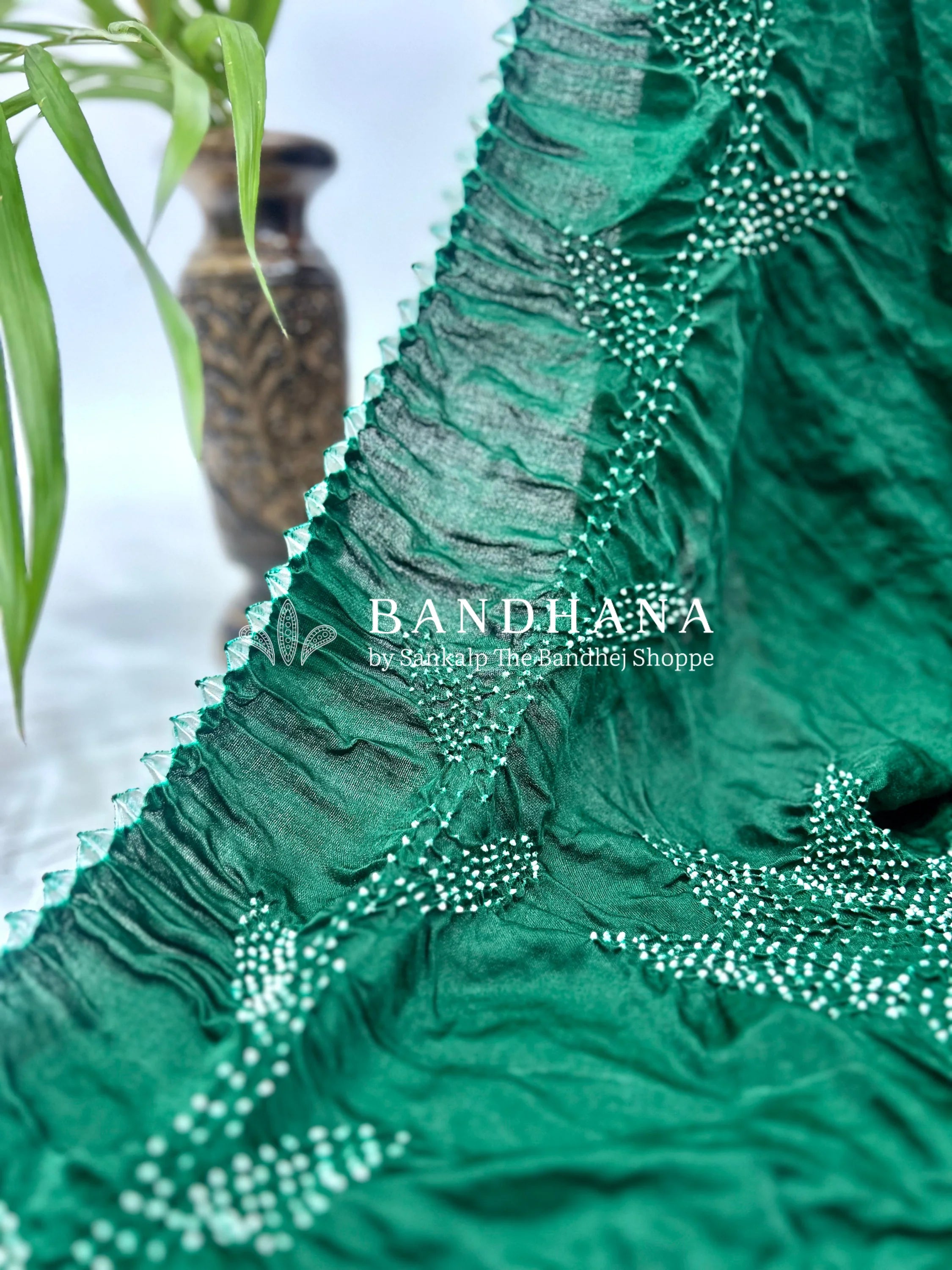 Green Gajji Silk Gala Bandhani Saree Sarees