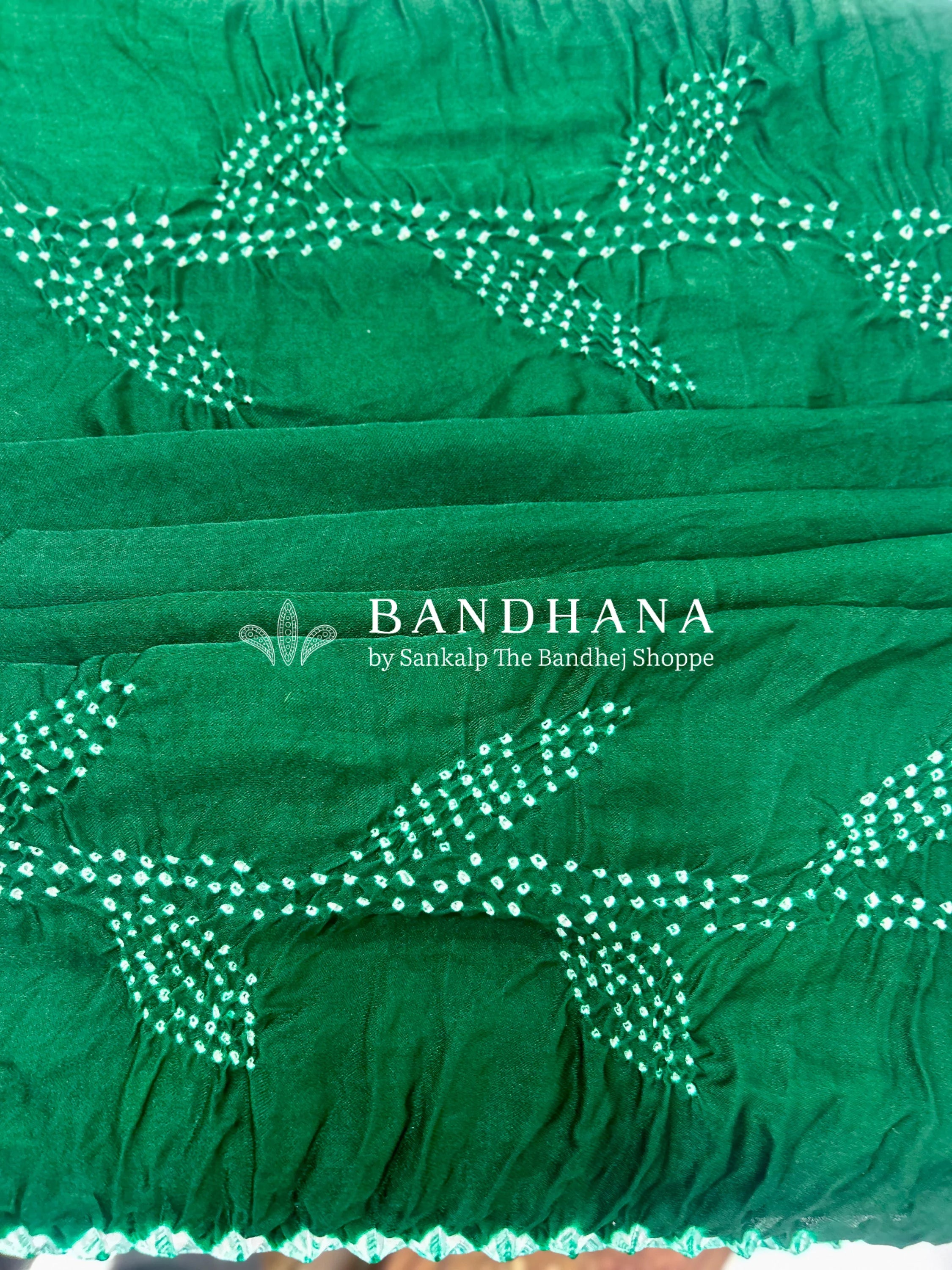 Green Gajji Silk Gala Bandhani Saree Sarees