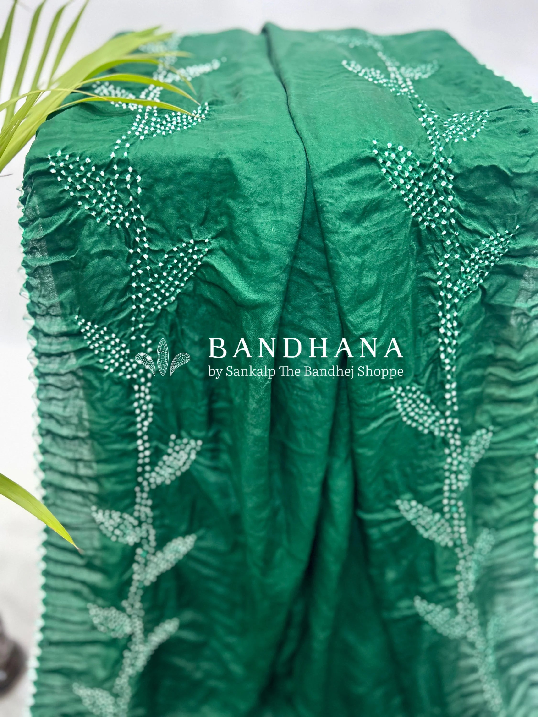 Green Gajji Silk Gala Bandhani Saree Sarees