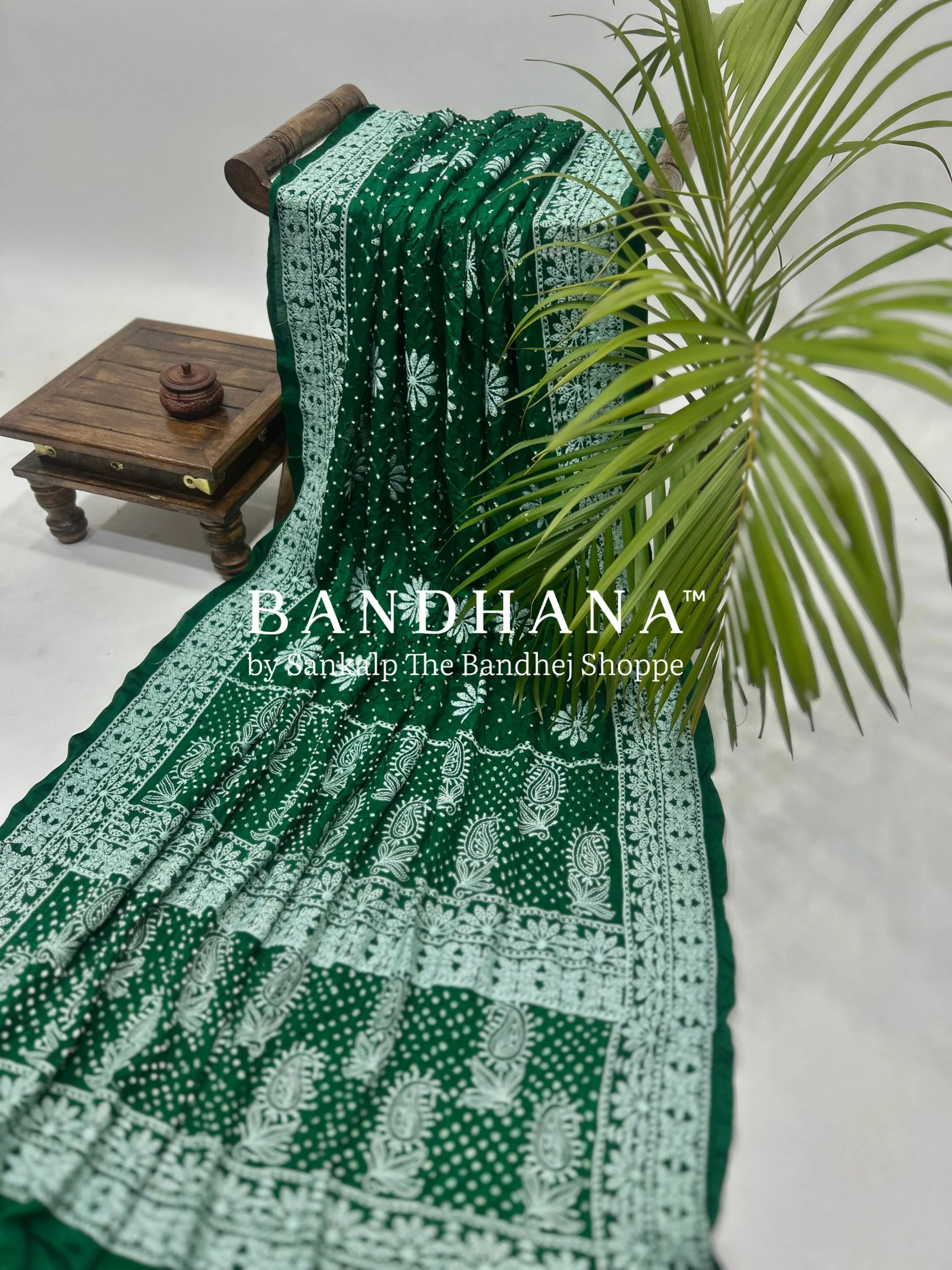 Dark Green Gajji Silk Lucknowi Heritage Drape Saree Sarees