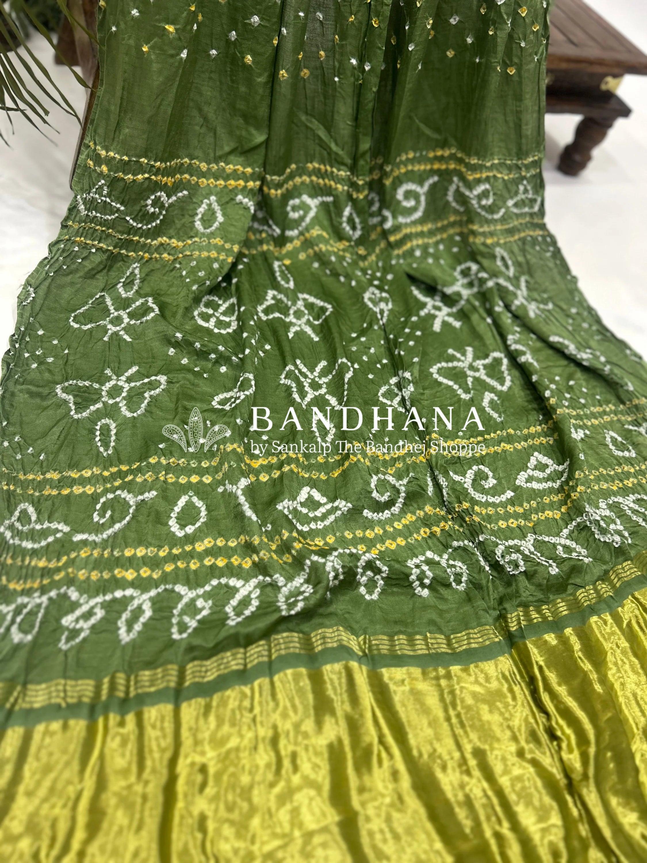 Green Gajji Silk Single Dot Bandhani Saree Sarees