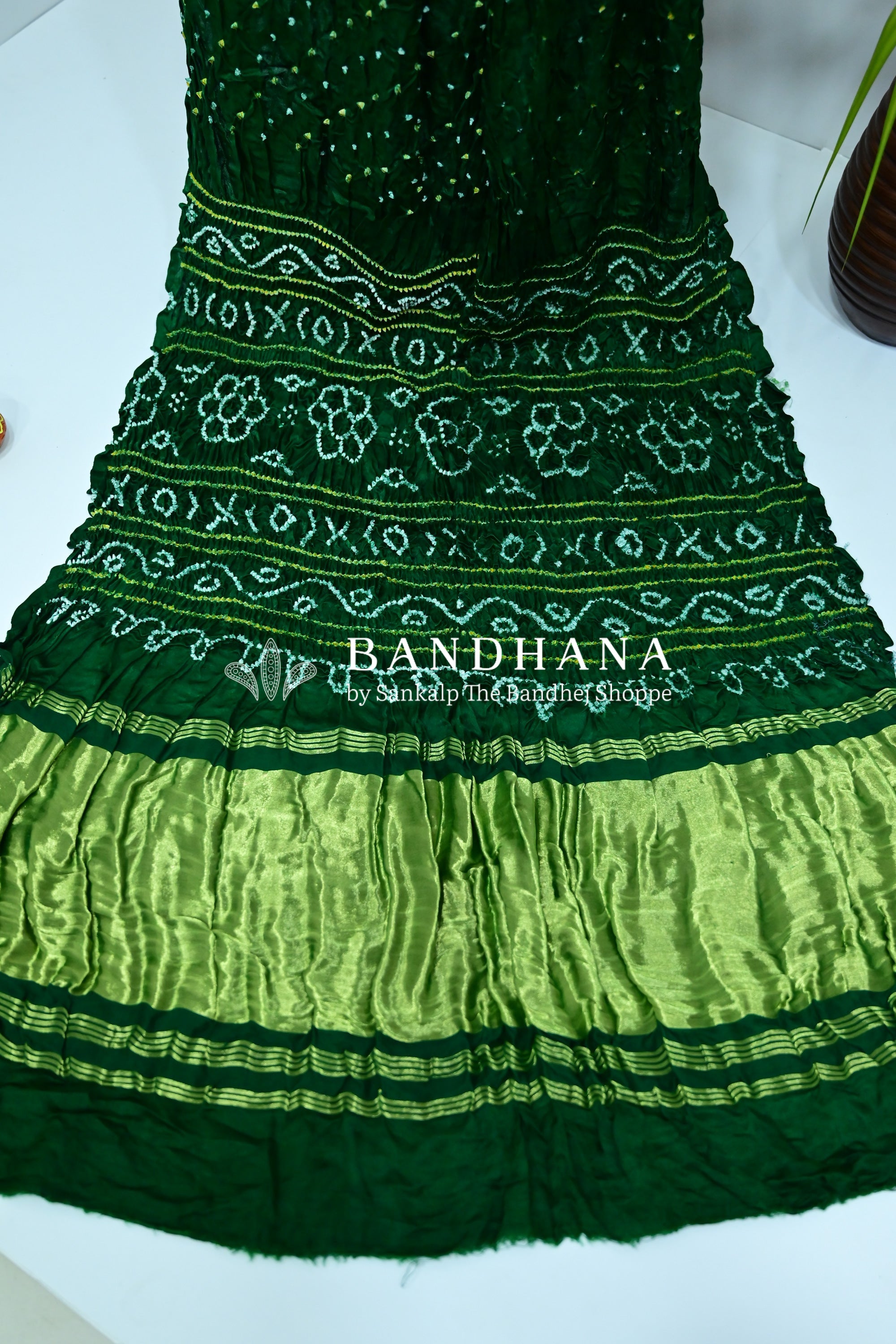 Green Gajji Silk Single Dot Bandhani Saree Sarees