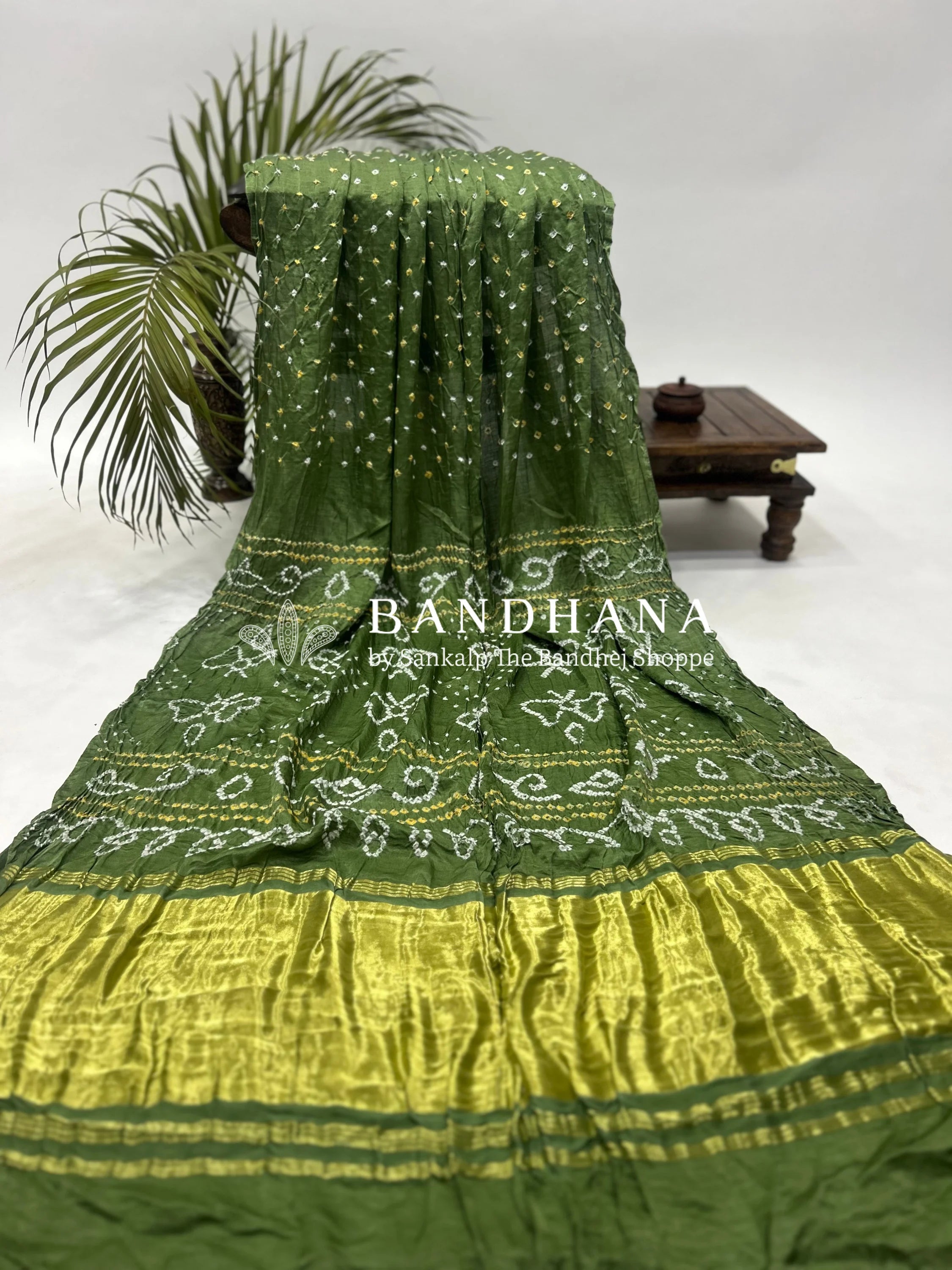 Green Gajji Silk Single Dot Bandhani Saree Sarees