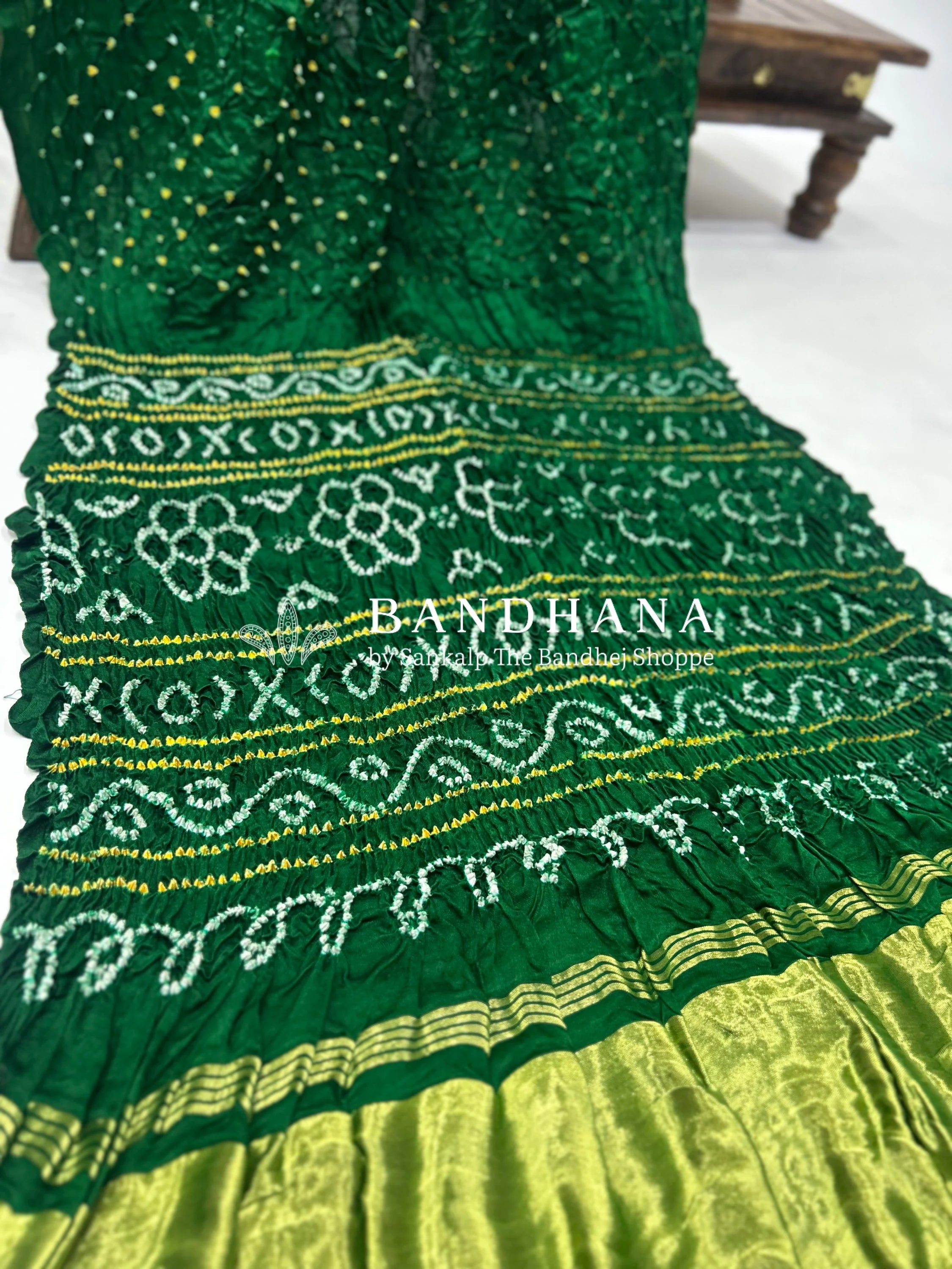 Green Gajji Silk Single Dot Bandhani Saree Sarees