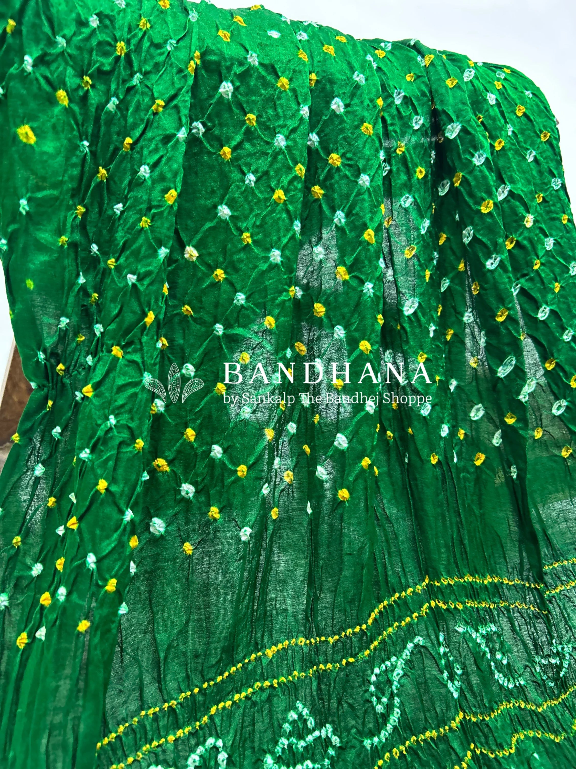 Green Gajji Silk Single Dot Bandhani Saree green / Gajji Silk Sarees