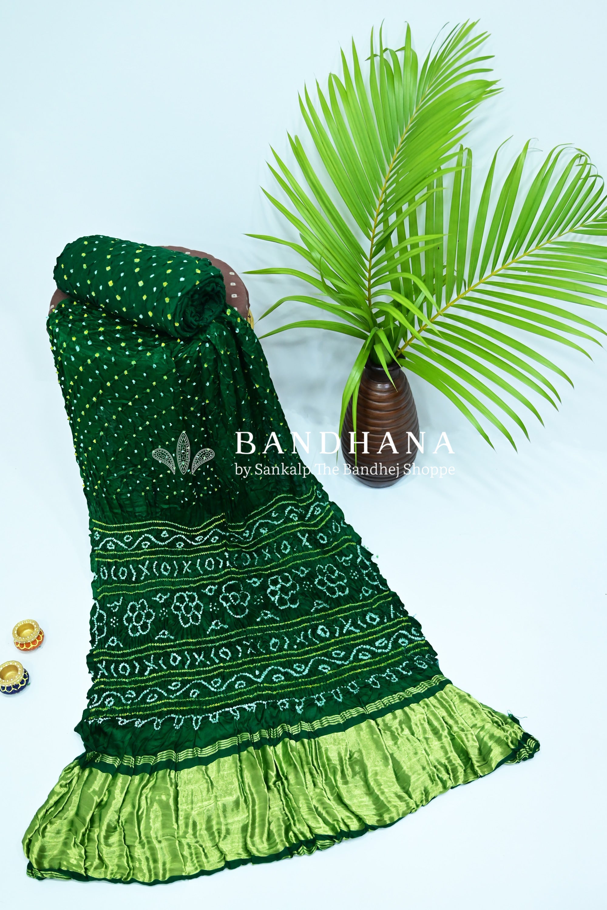 Green Gajji Silk Single Dot Bandhani Saree Sarees