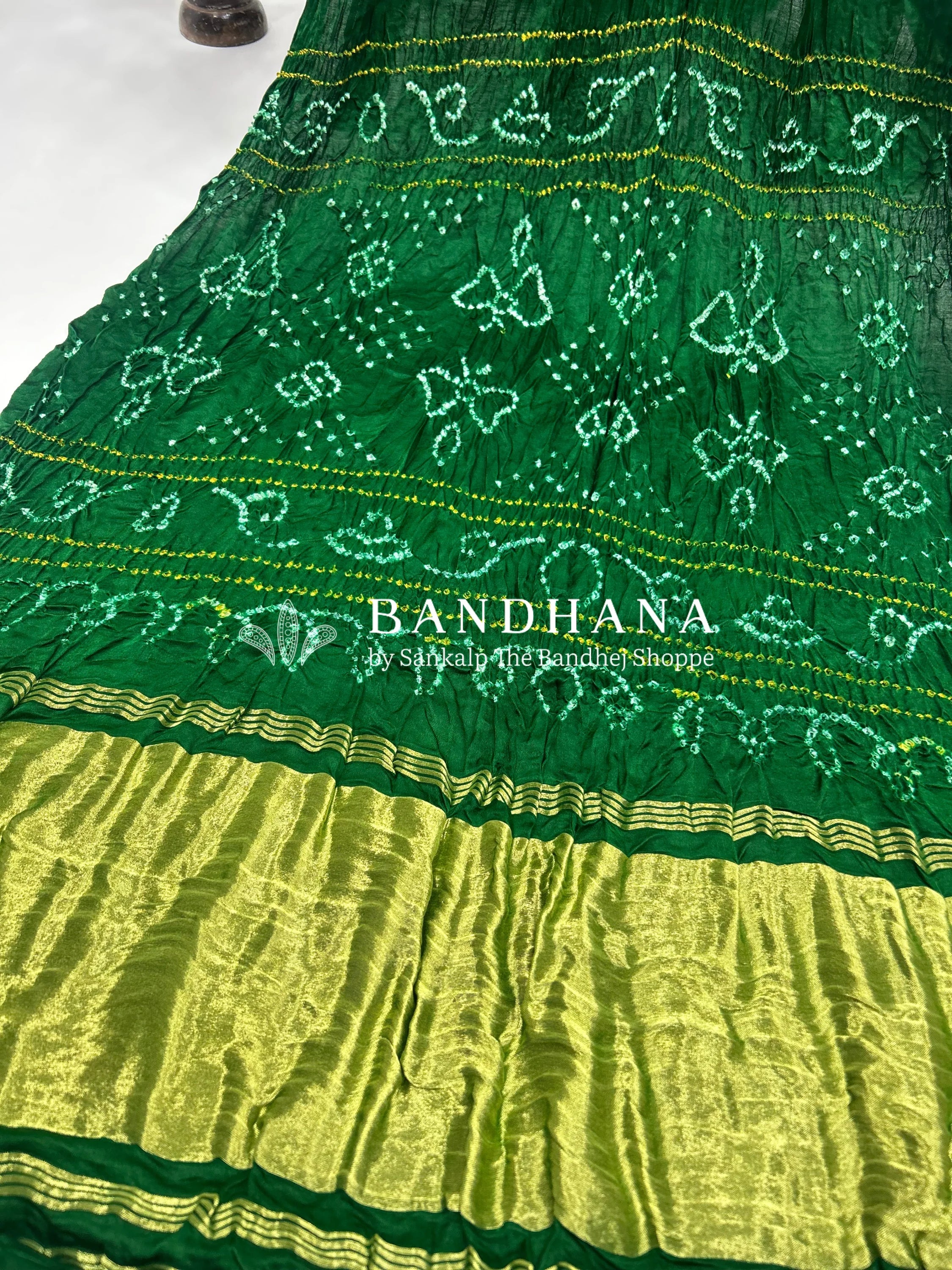 Green Gajji Silk Single Dot Bandhani Saree green / Gajji Silk Sarees