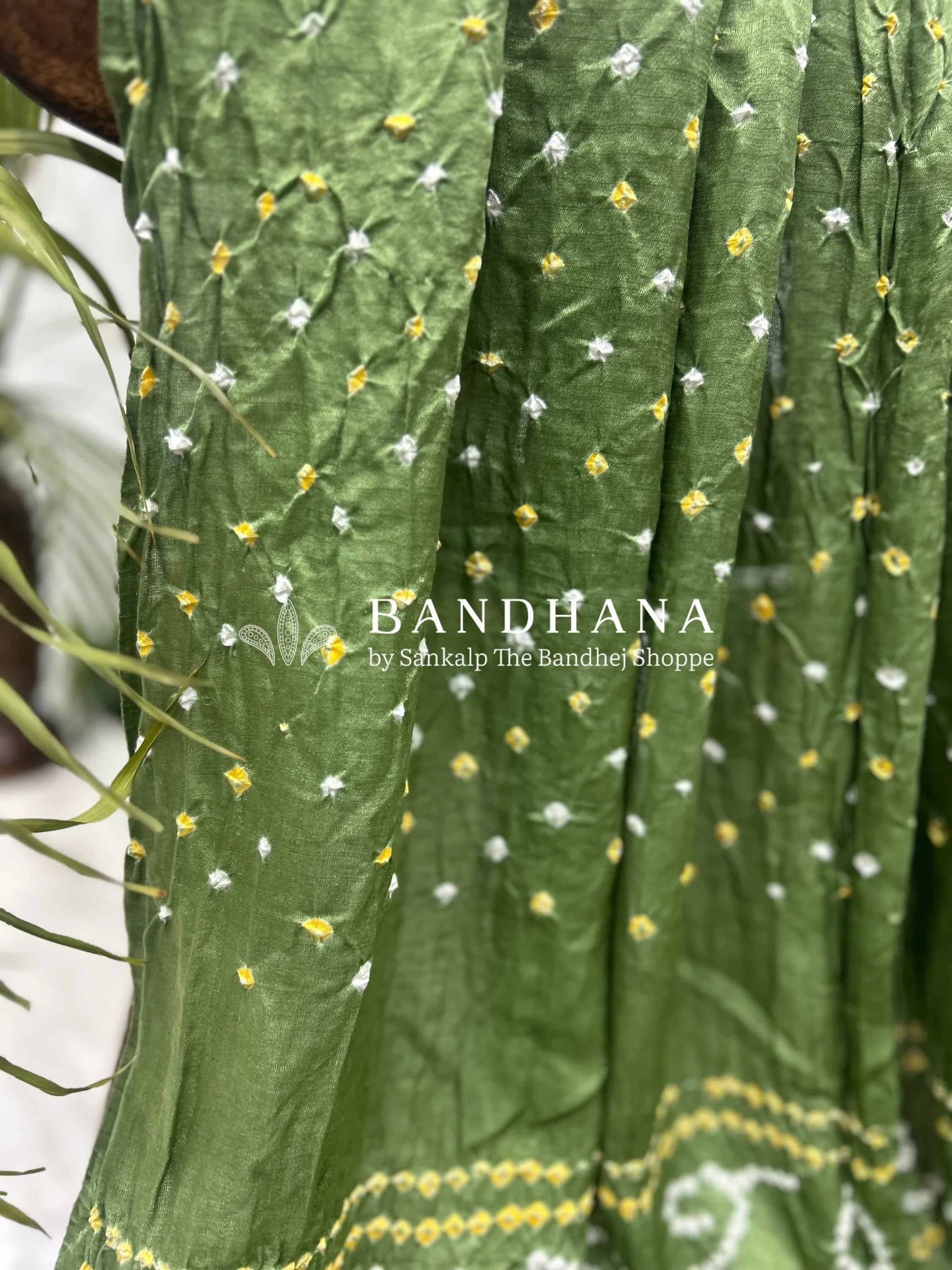 Green Gajji Silk Single Dot Bandhani Saree Sarees