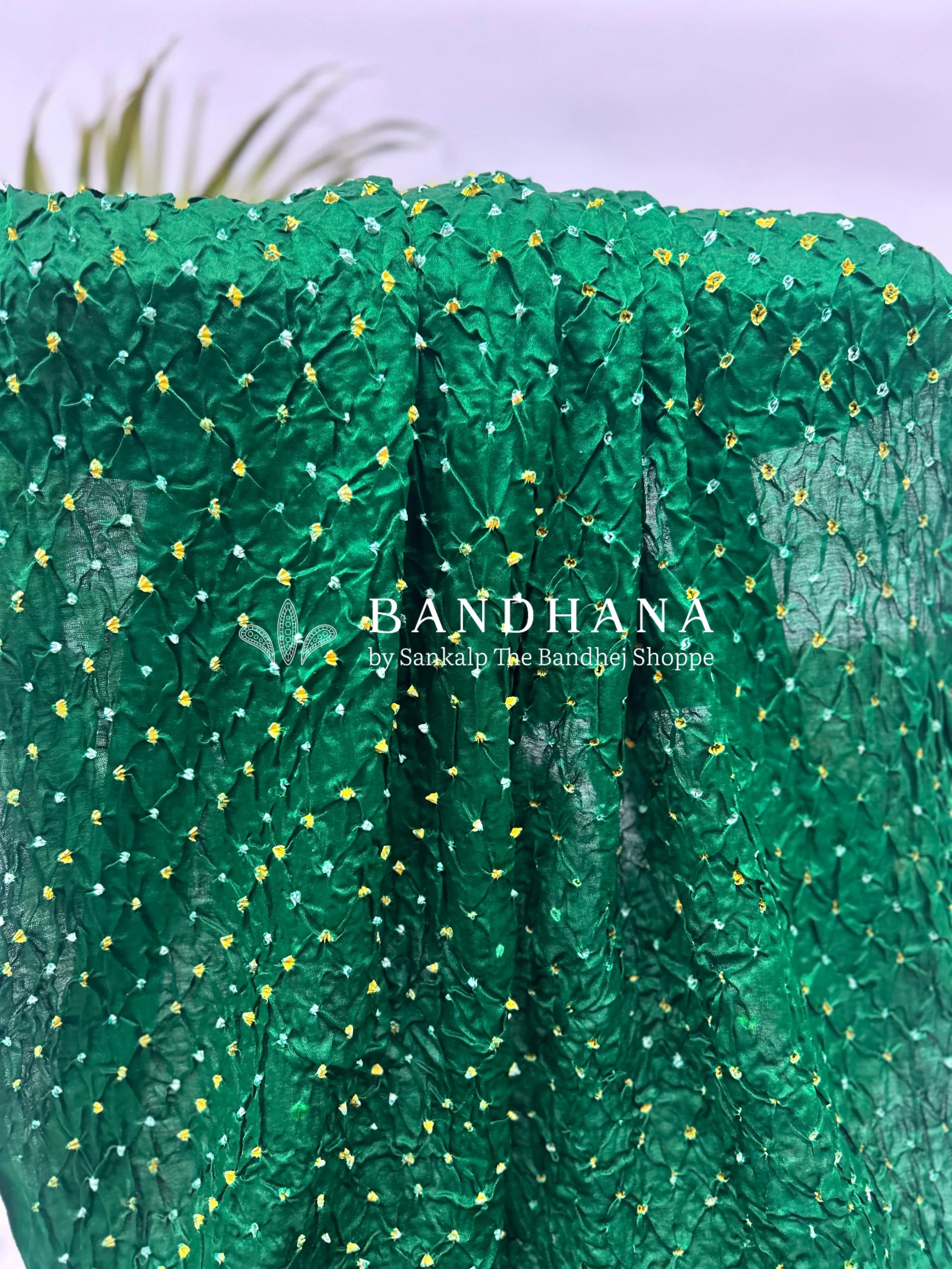 Green Gajji Silk Single Dot Bandhani Saree Sarees