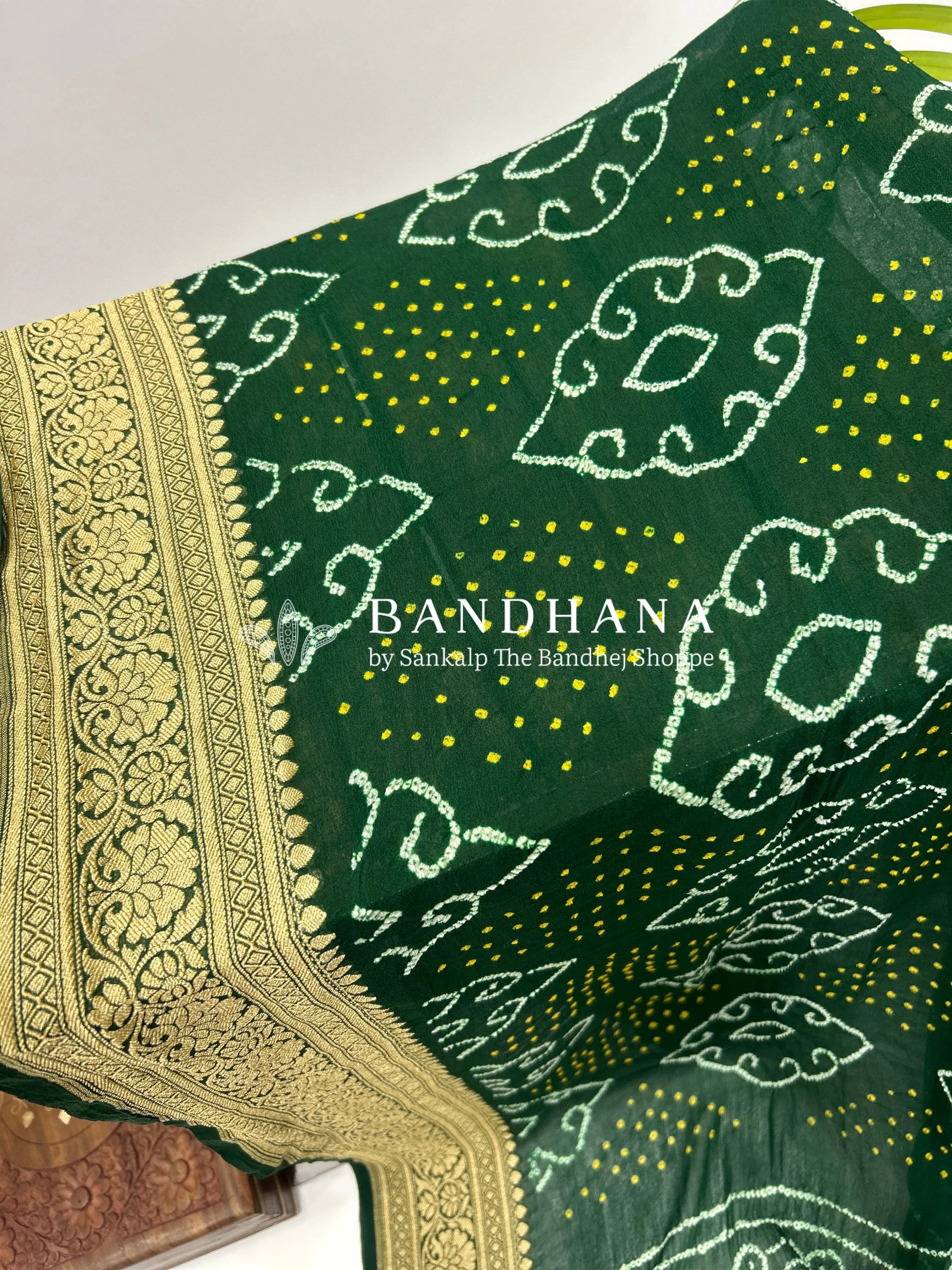 Green Georgette Bananrasi All Over Rai Bandhani Saree Sarees