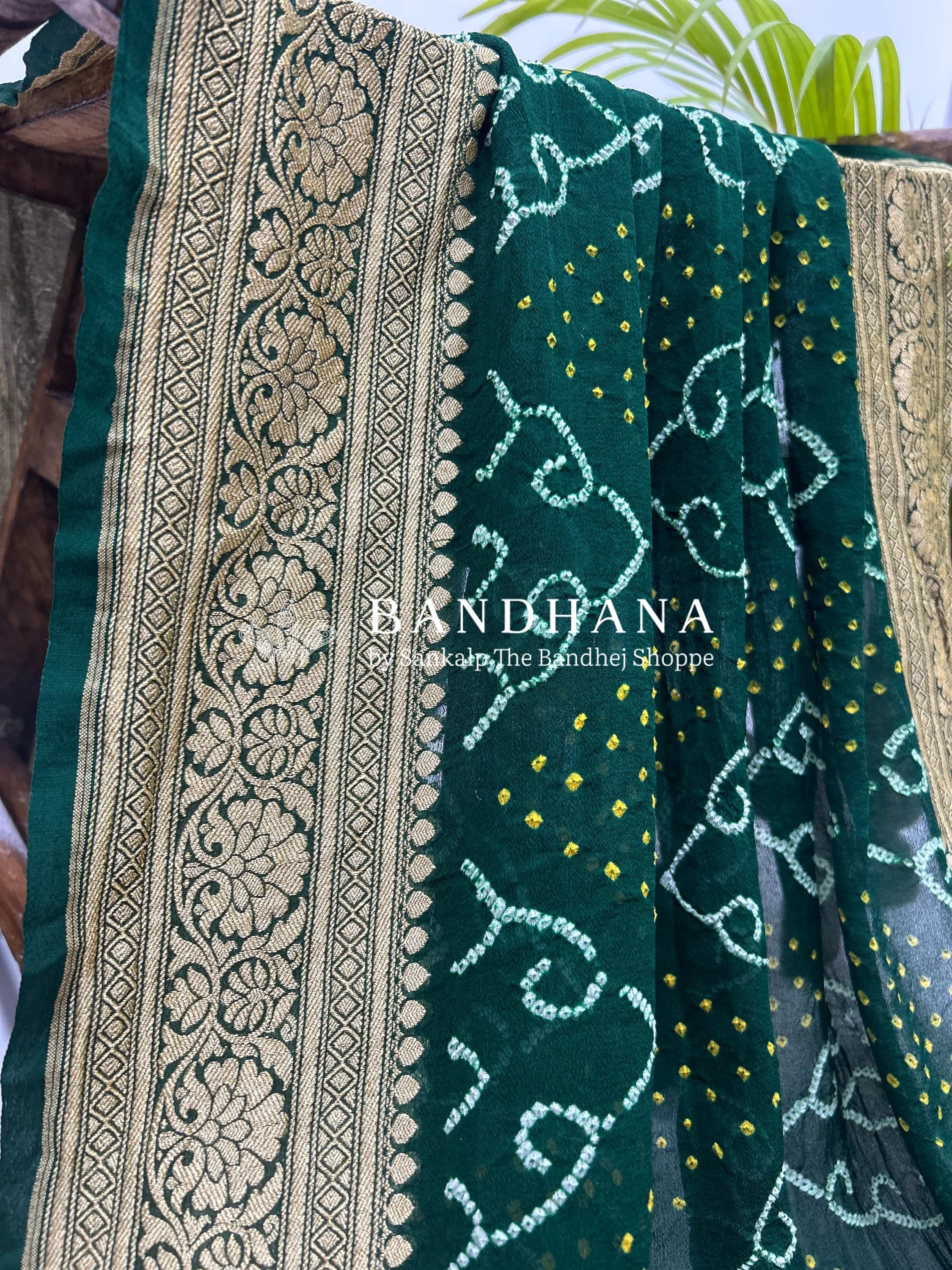 Green Georgette Bananrasi All Over Rai Bandhani Saree Sarees