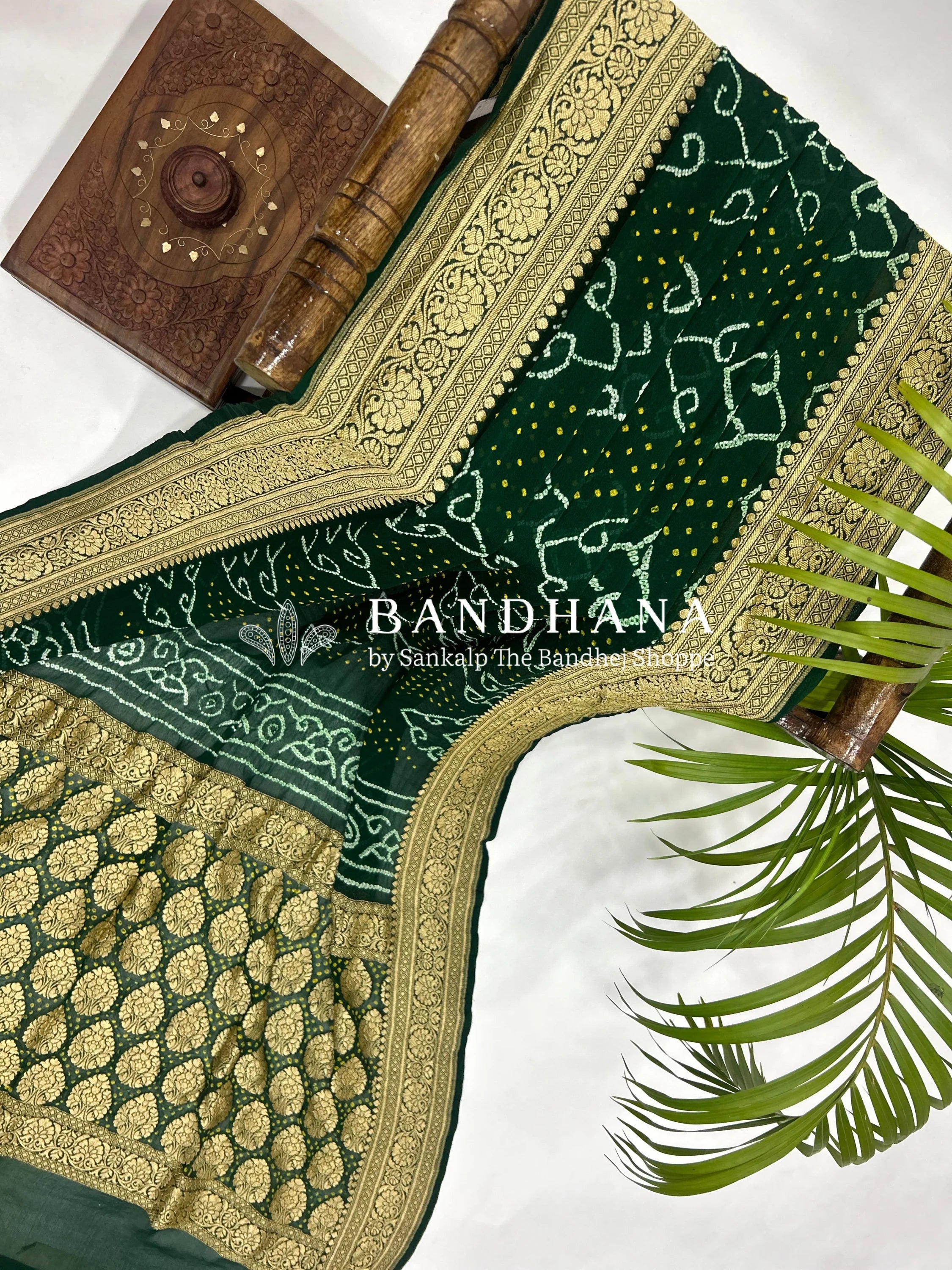 Green Georgette Bananrasi All Over Rai Bandhani Saree Sarees