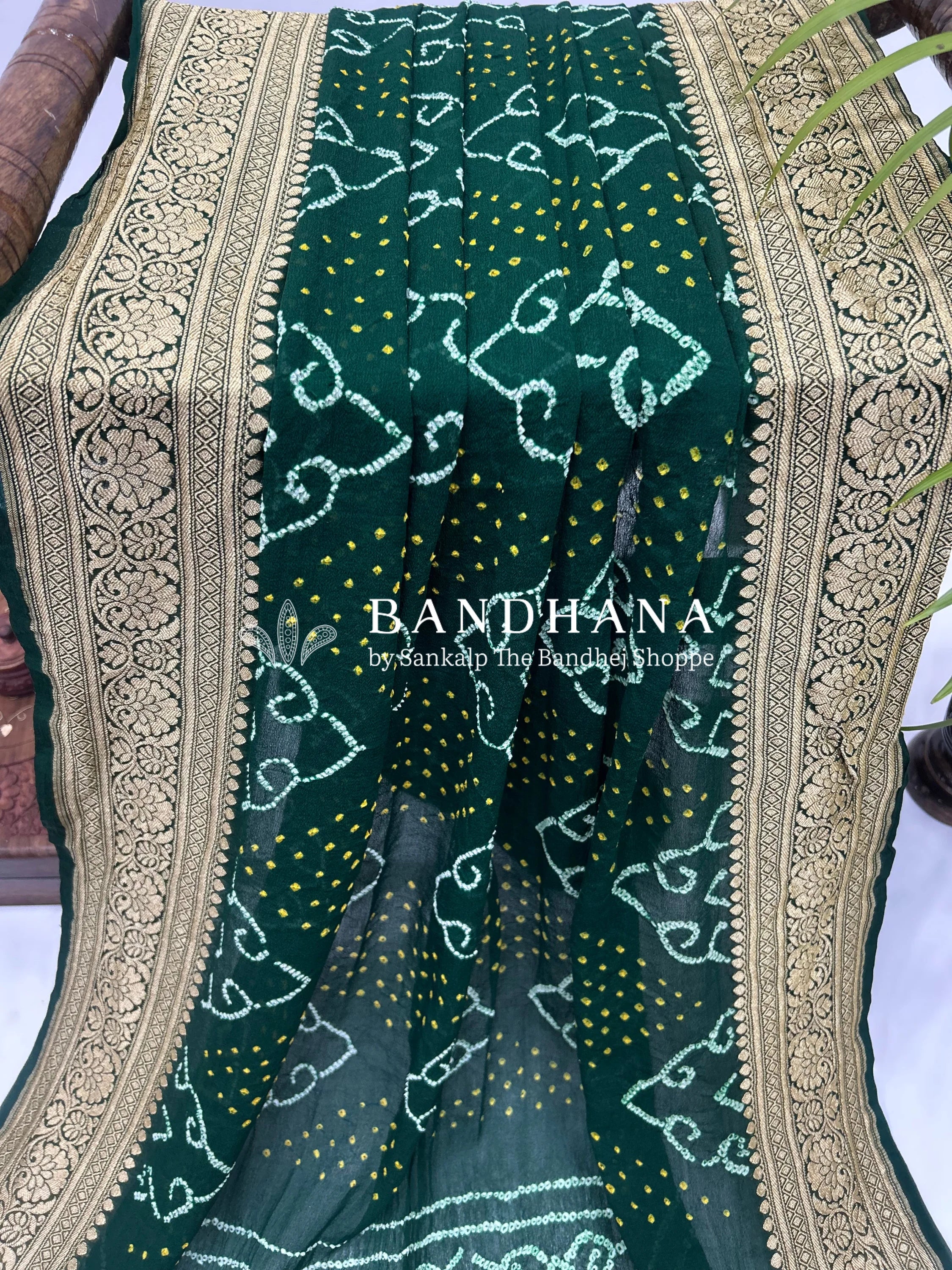 Green Georgette Bananrasi All Over Rai Bandhani Saree Sarees