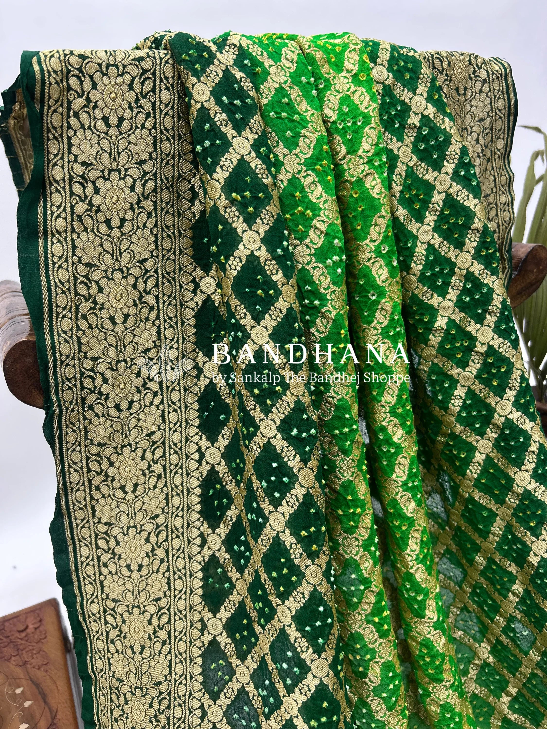 Green Georgette Jaal Bandhani Saree Sarees